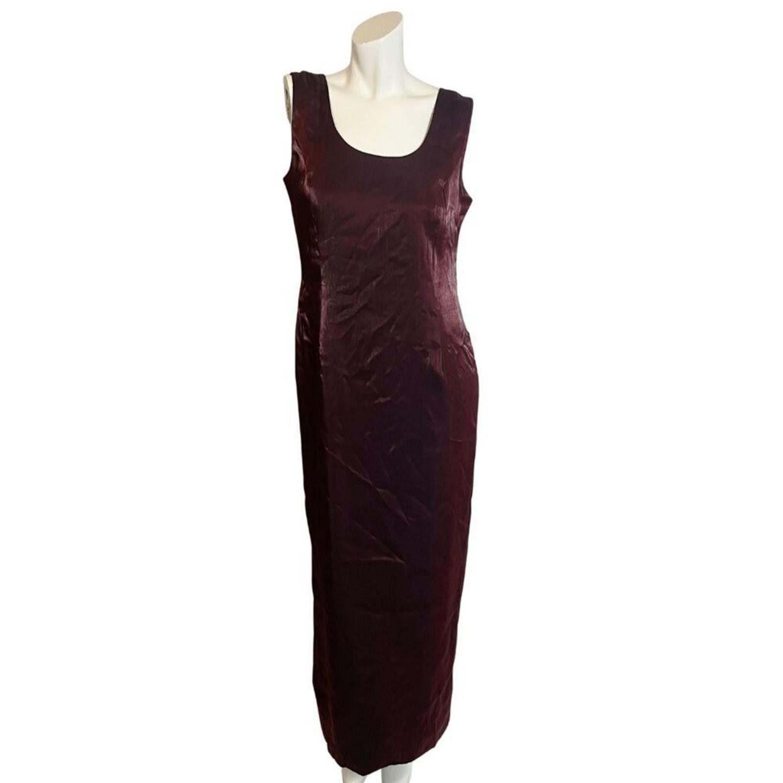 90s Vintage Karen Miller Dark Burgundy Satin Evening Gown Slip Dress S by Hot Girl Secondhand