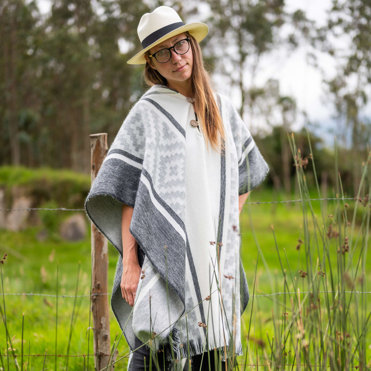 Lightweight Baby Alpaca Wool Hooded Unisex Poncho Pullover - Gray by ECUALAMA
