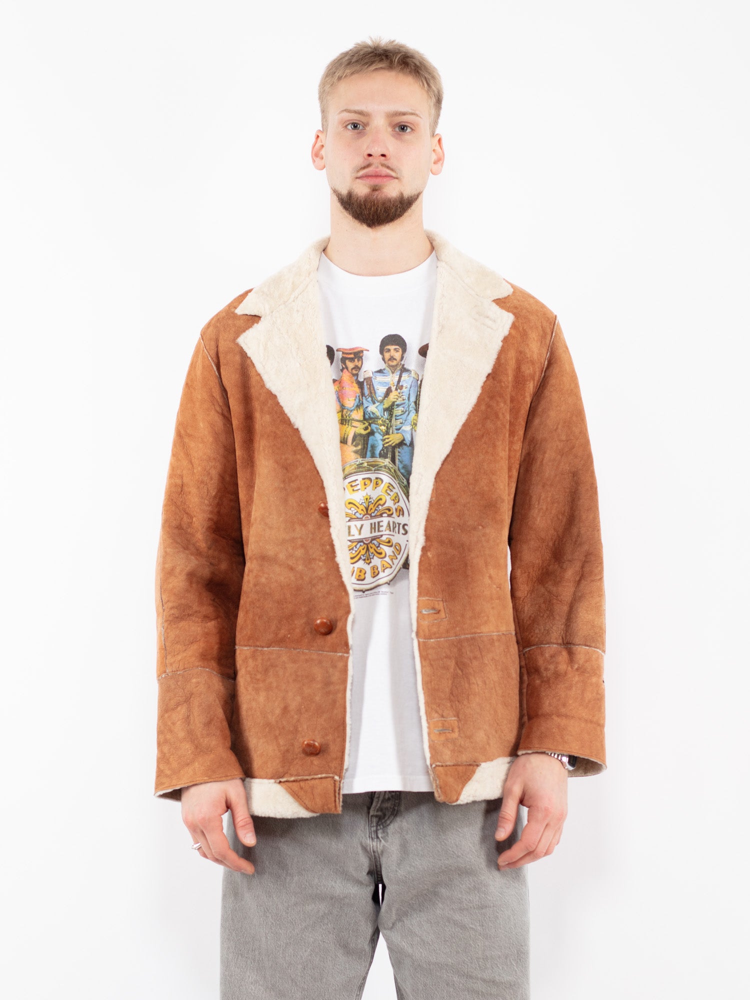 Vintage 90's Men Sheepskin Jacket in Brown by Northern Grip
