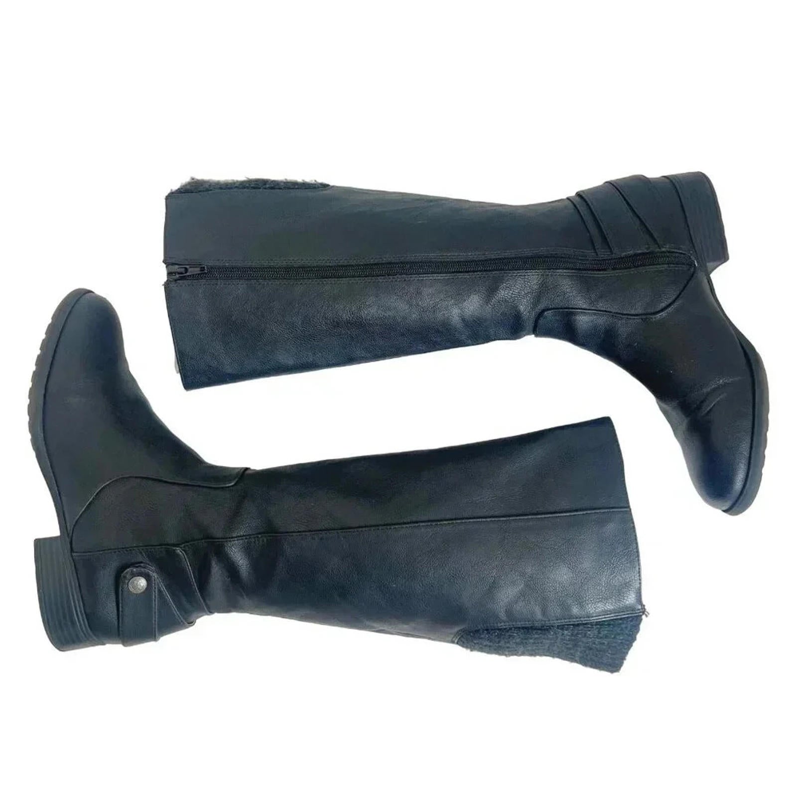 Life Stride Amy Black Faux Leather Knee High Riding Boots Knit Back Si by Hot Girl Secondhand
