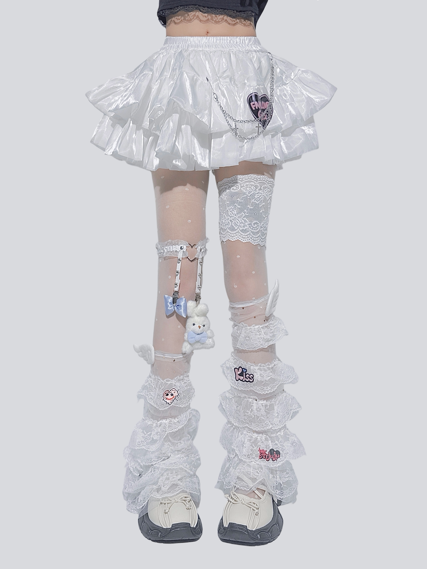 White Lace Mini Skirt | Coquette Ruffle Cake Skirt | Kawaii Harajuku Fashion by Land Decora