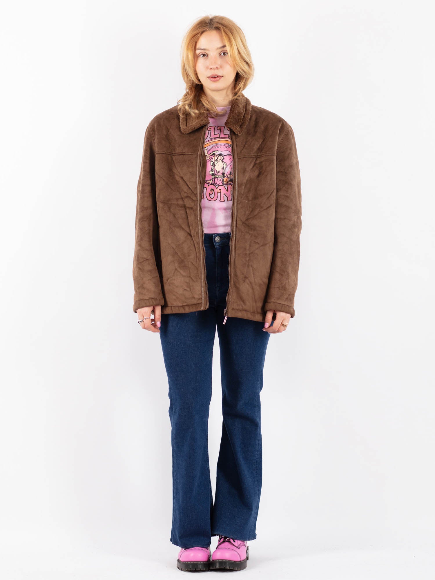 Vintage 00's Women Faux Sheepskin Jacket in Brown by Northern Grip