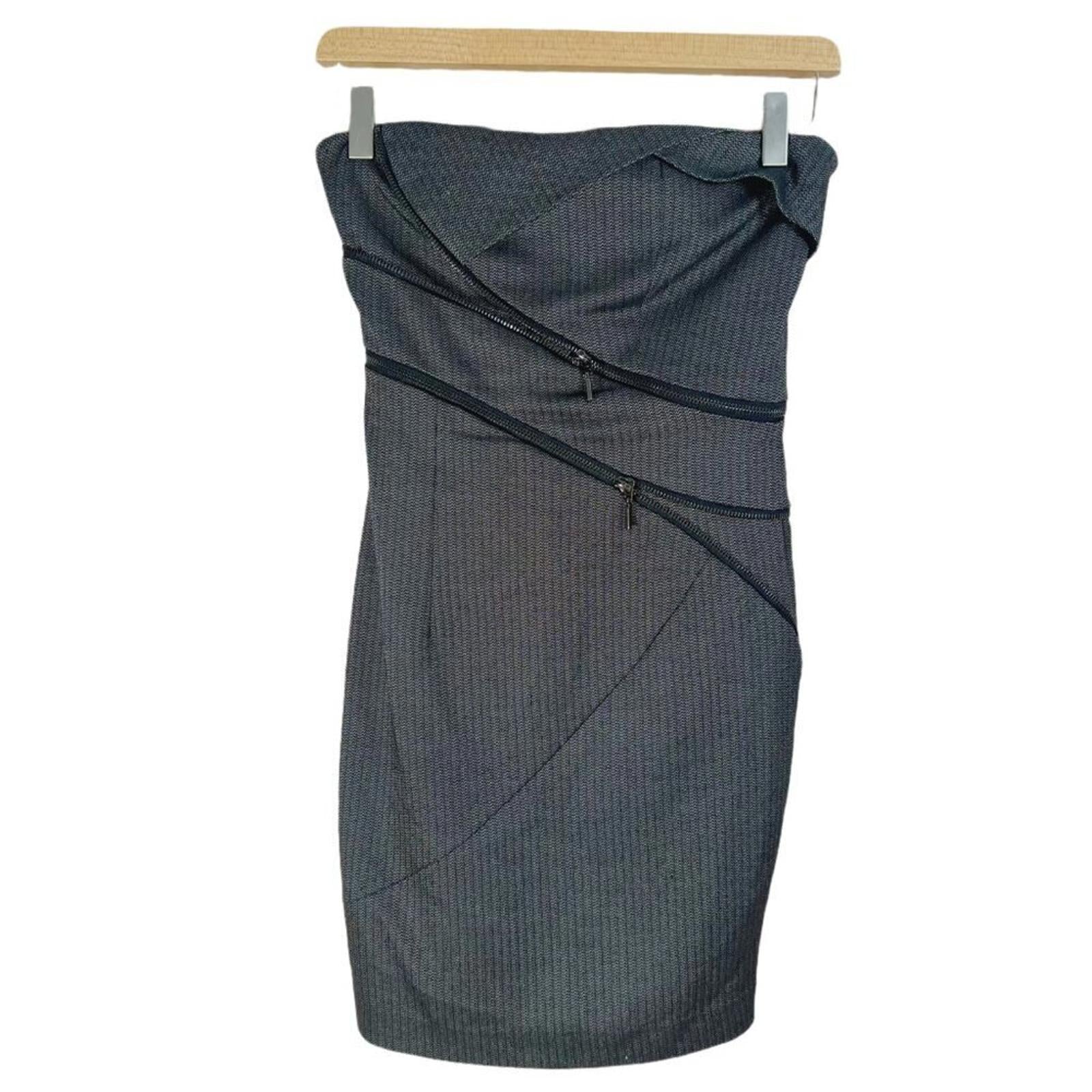 Bebe Nikita Herringbone Strapless Black White Bodycon Mini Dress Zippe by Hot Girl Secondhand