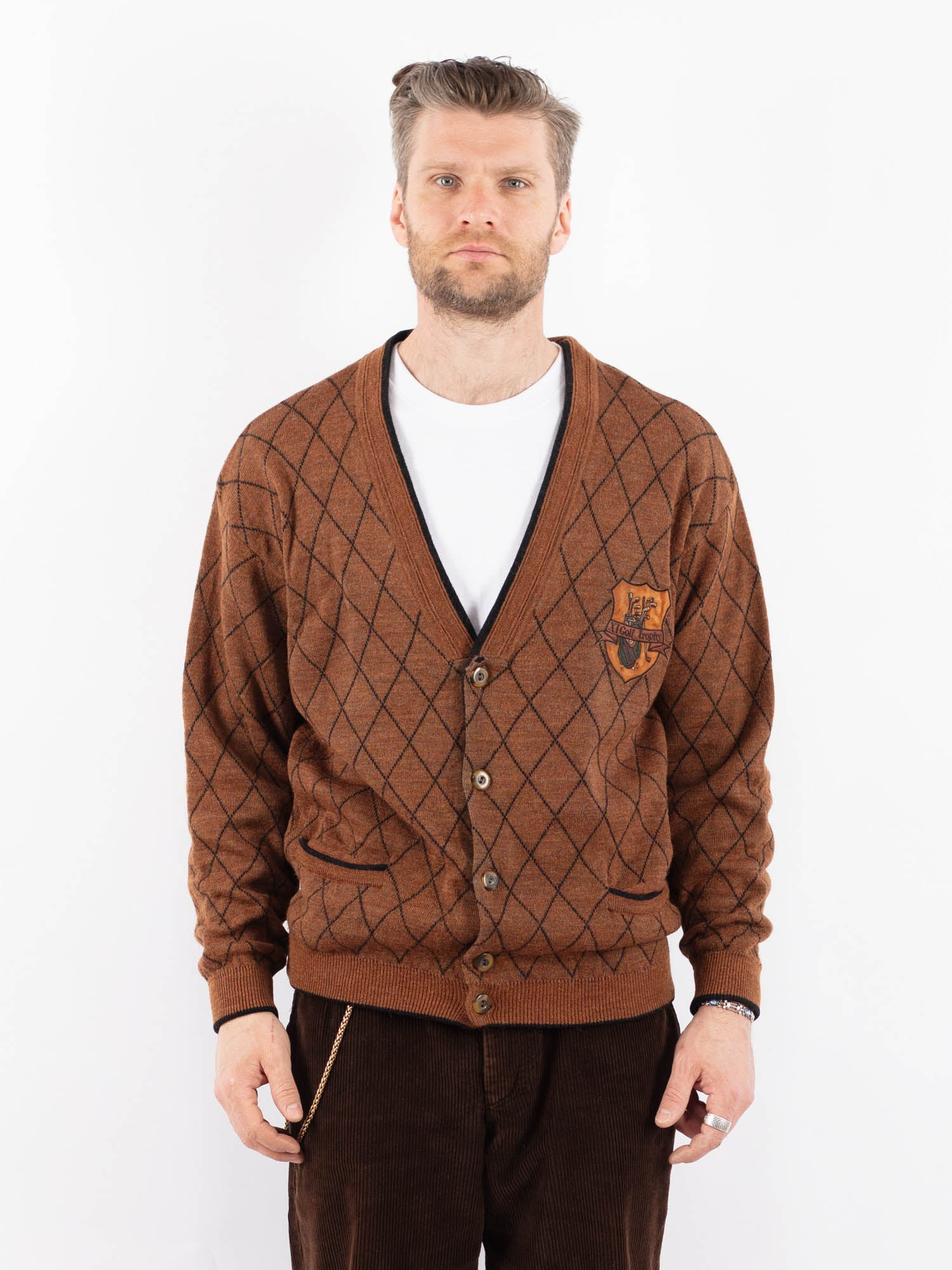 Vintage 90's Men Cardigan in Brown by Northern Grip