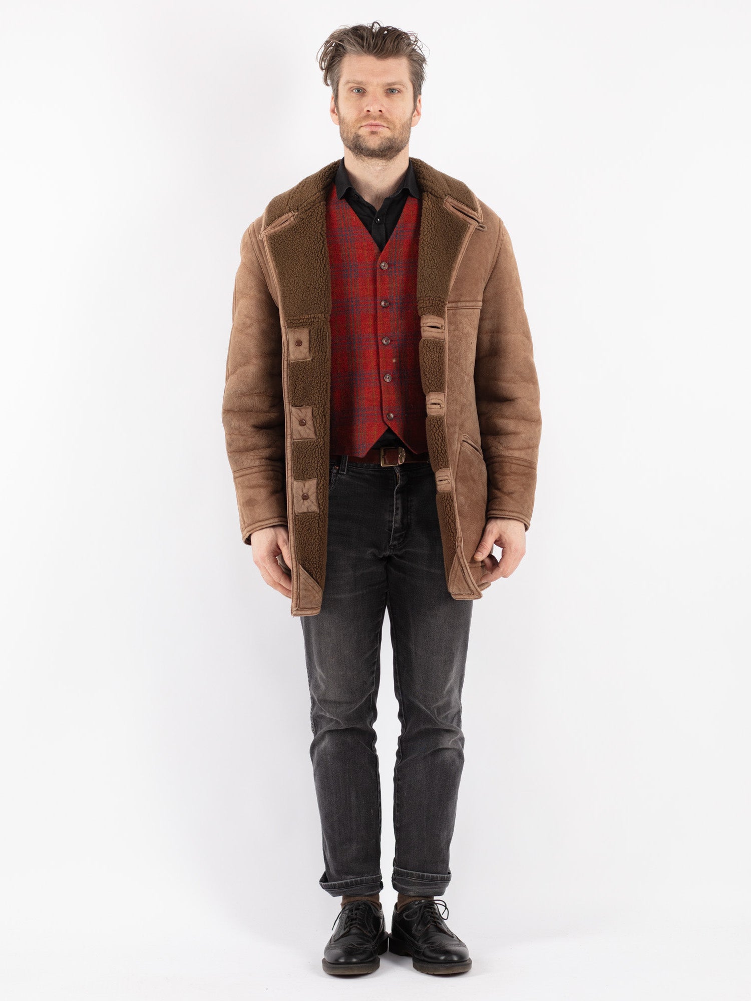 Vintage 70's Men Sheepskin Coat in Brown by Northern Grip