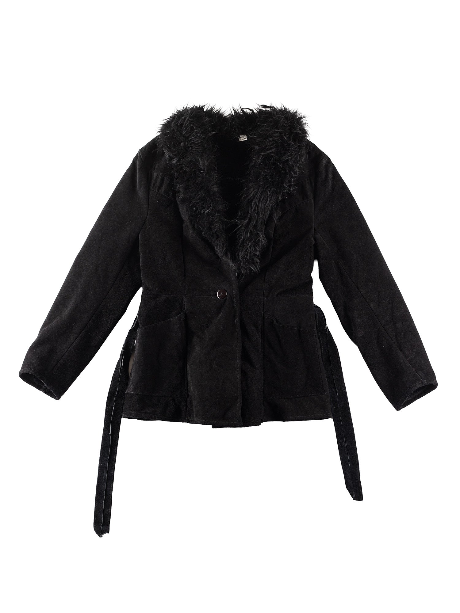 Vintage 70's Women Faux Sheepskin Penny Lane Coat in Black by Northern Grip