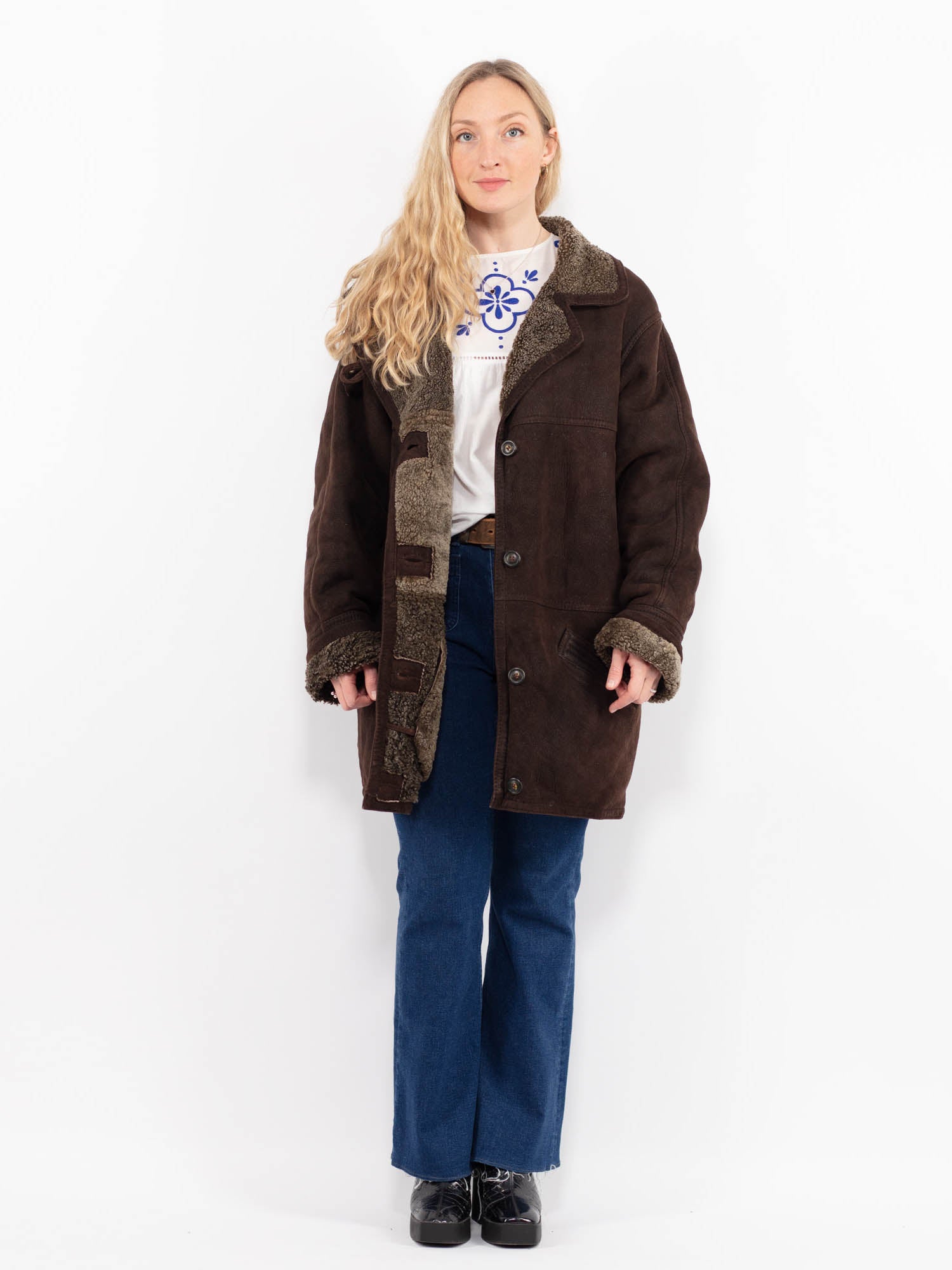 Vintage 90's Women Sheepskin Coat in Brown by Northern Grip