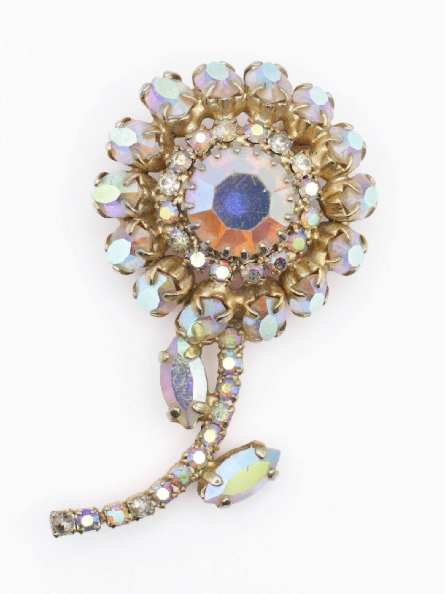 Vintage Aurora Borealis Rhinestone Flower Brooch by Northern Grip