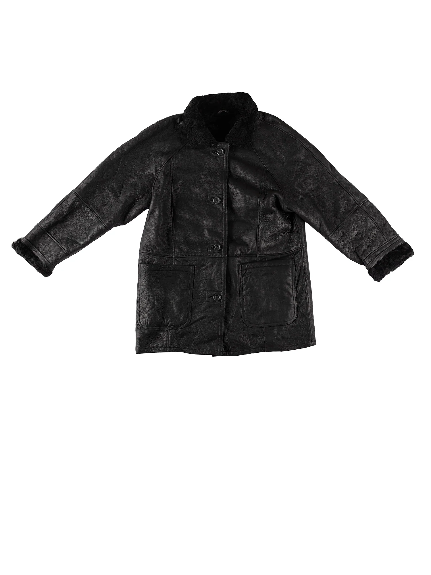 Vintage 80's Women Sheepskin Coat in Black by Northern Grip