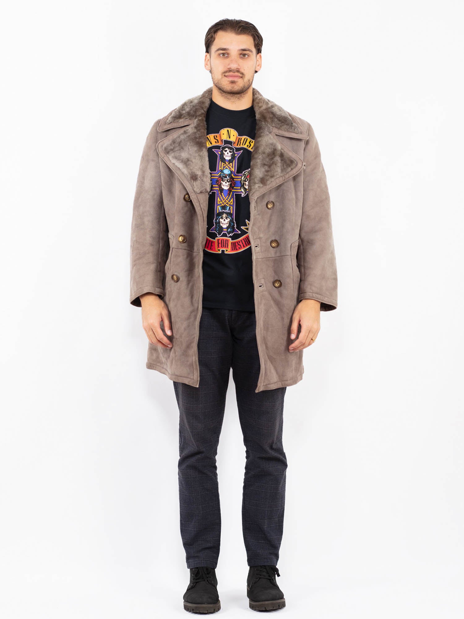 Vintage 70's Men Sheepskin Coat in Gray by Northern Grip