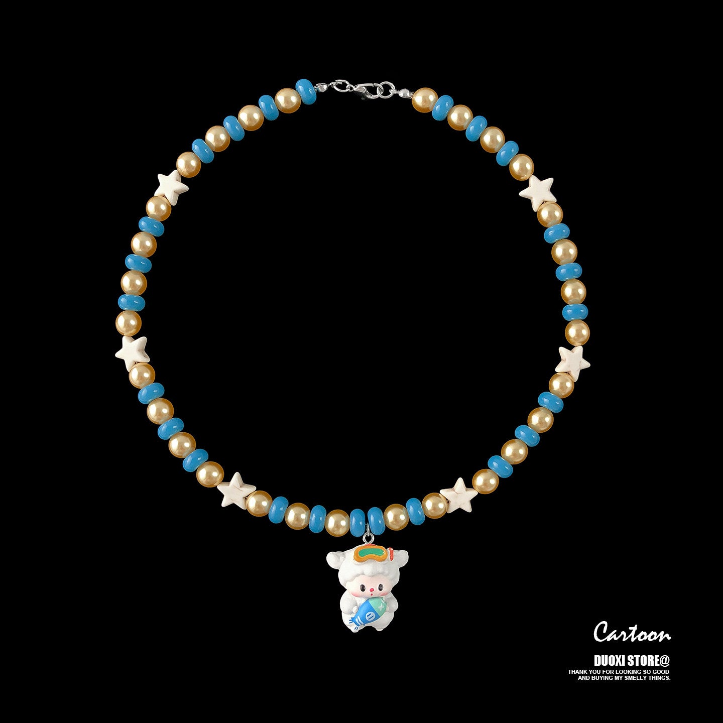Kawaii Animal Charm Pearl Necklace | Cute Beaded Jewelry | Duoxi by Land Decora