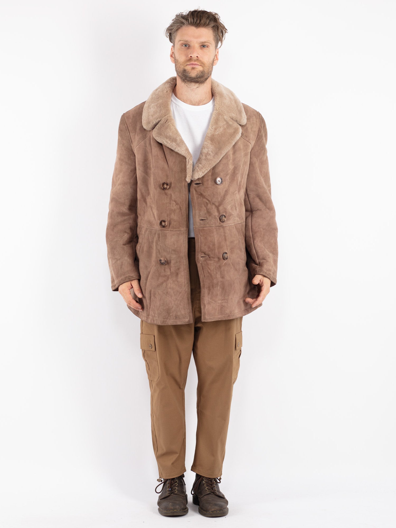 Vintage 70's Men Sheepskin Coat in Beige by Northern Grip