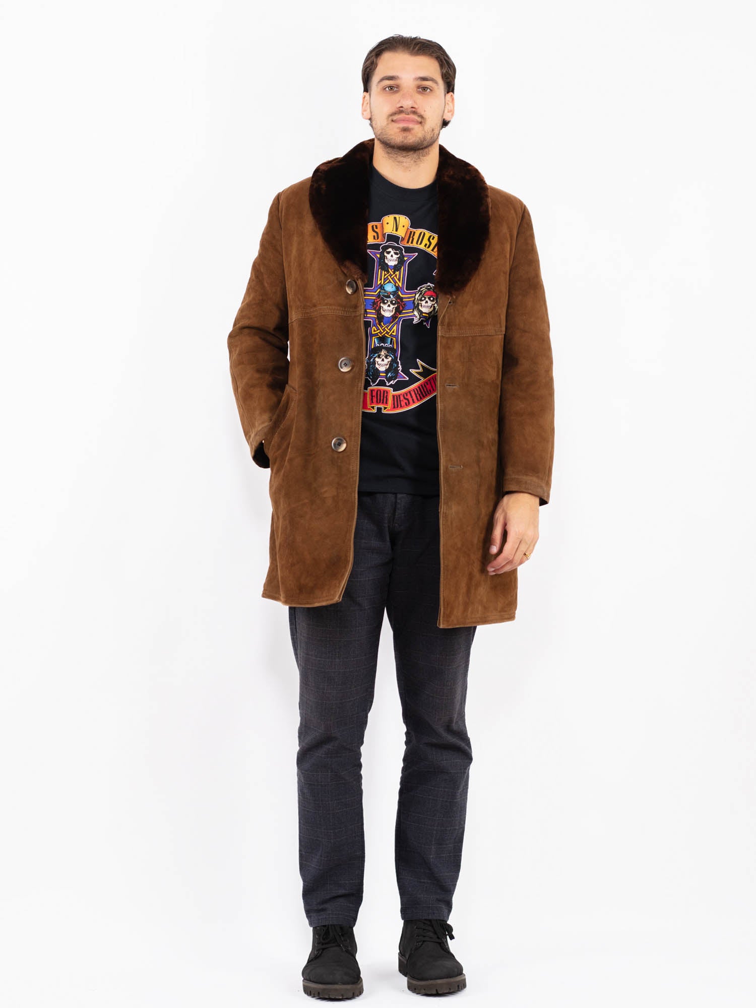 Vintage 70's Men Suede Sherpa Coat in Brown by Northern Grip