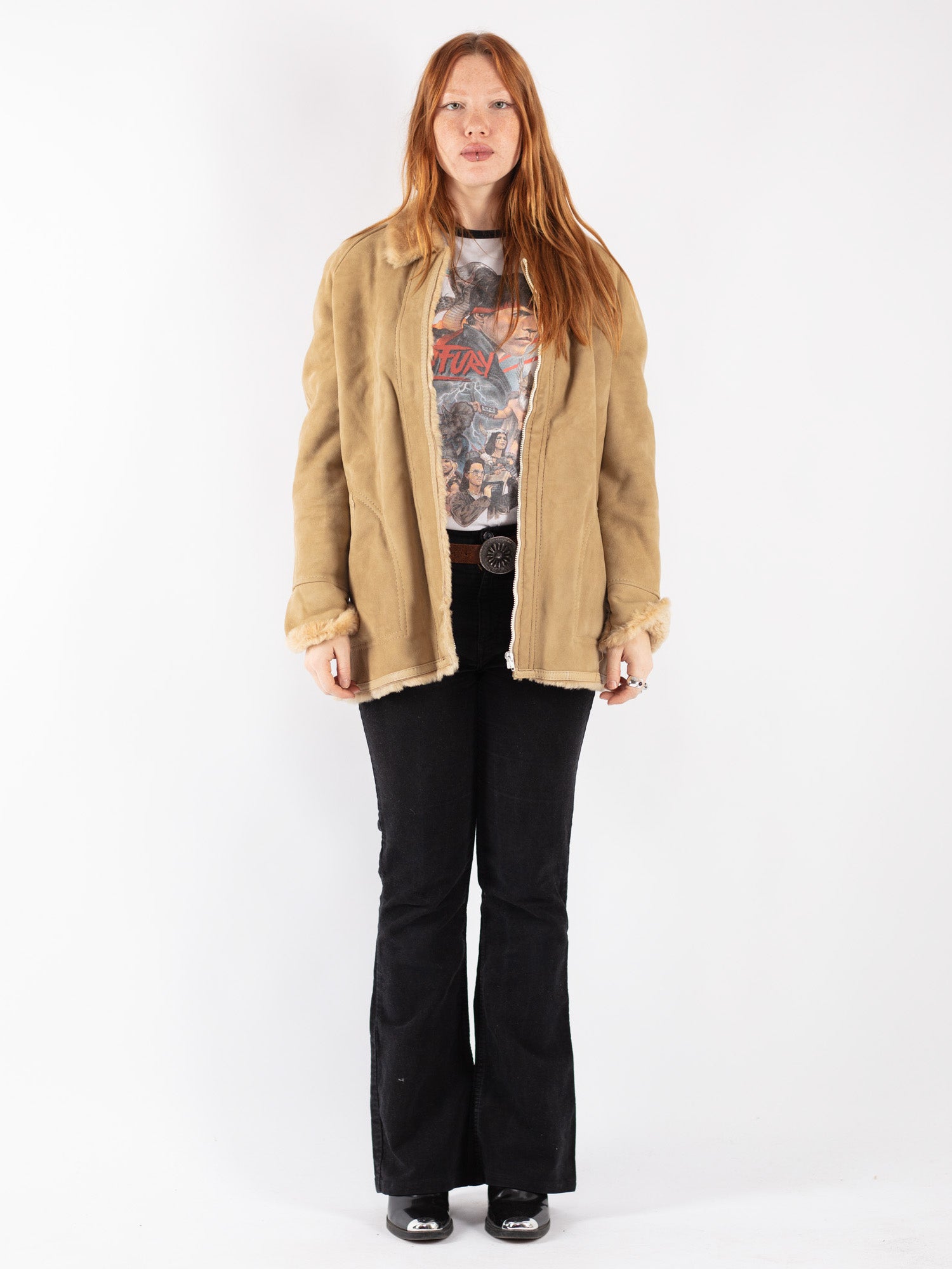 Vintage 90's Women Sheepskin Coat in Beige by Northern Grip
