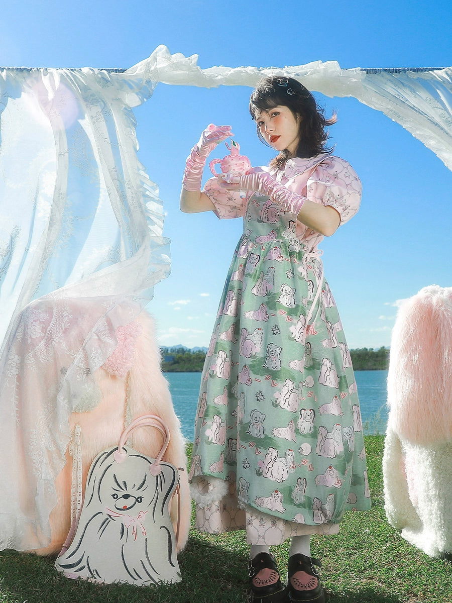 Decora Fashion Puppy Strap Dress - Green Decora Kei Dress by Land Decora