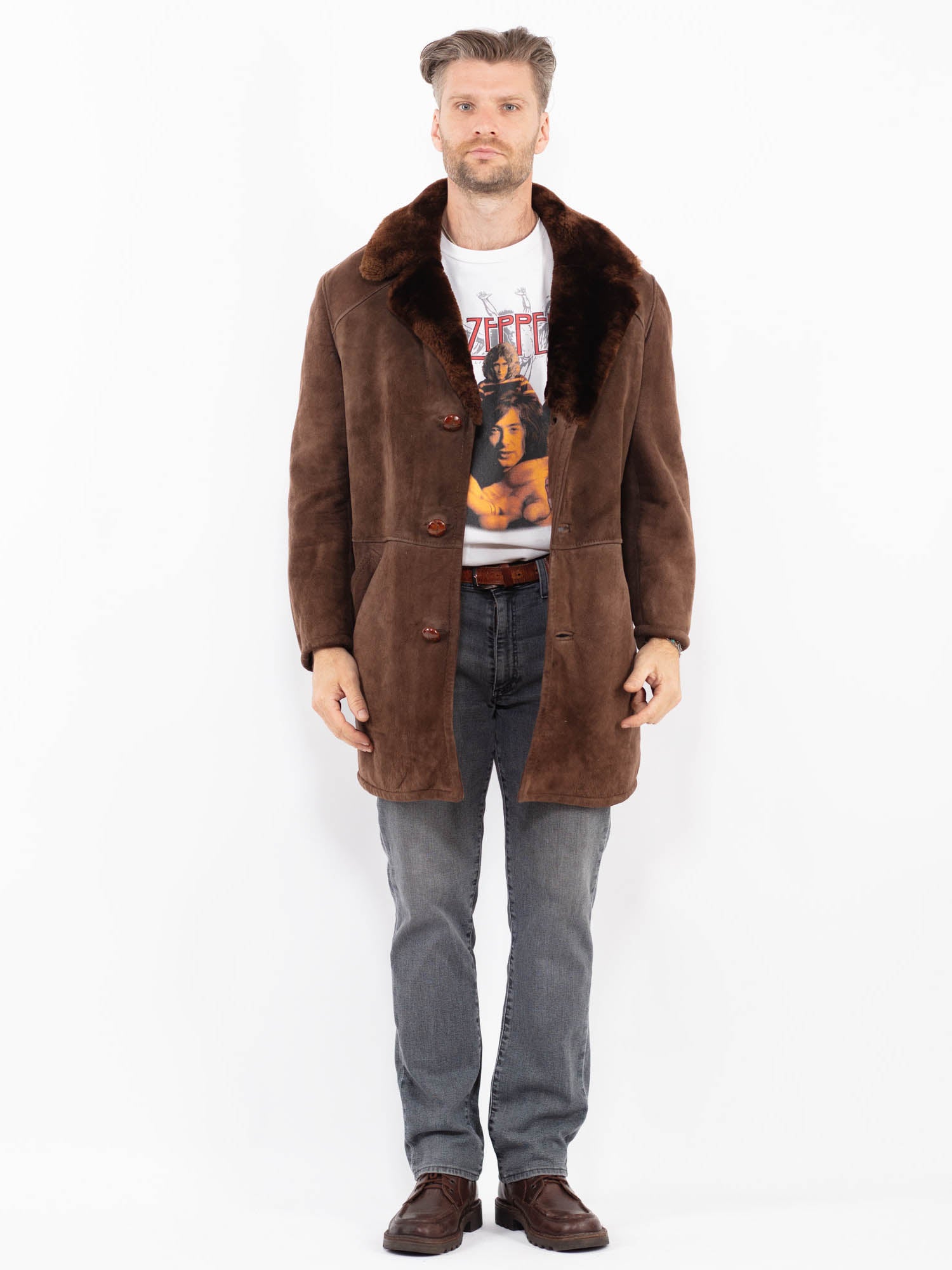 Vintage 70's Men Sheepskin Coat in Brown by Northern Grip