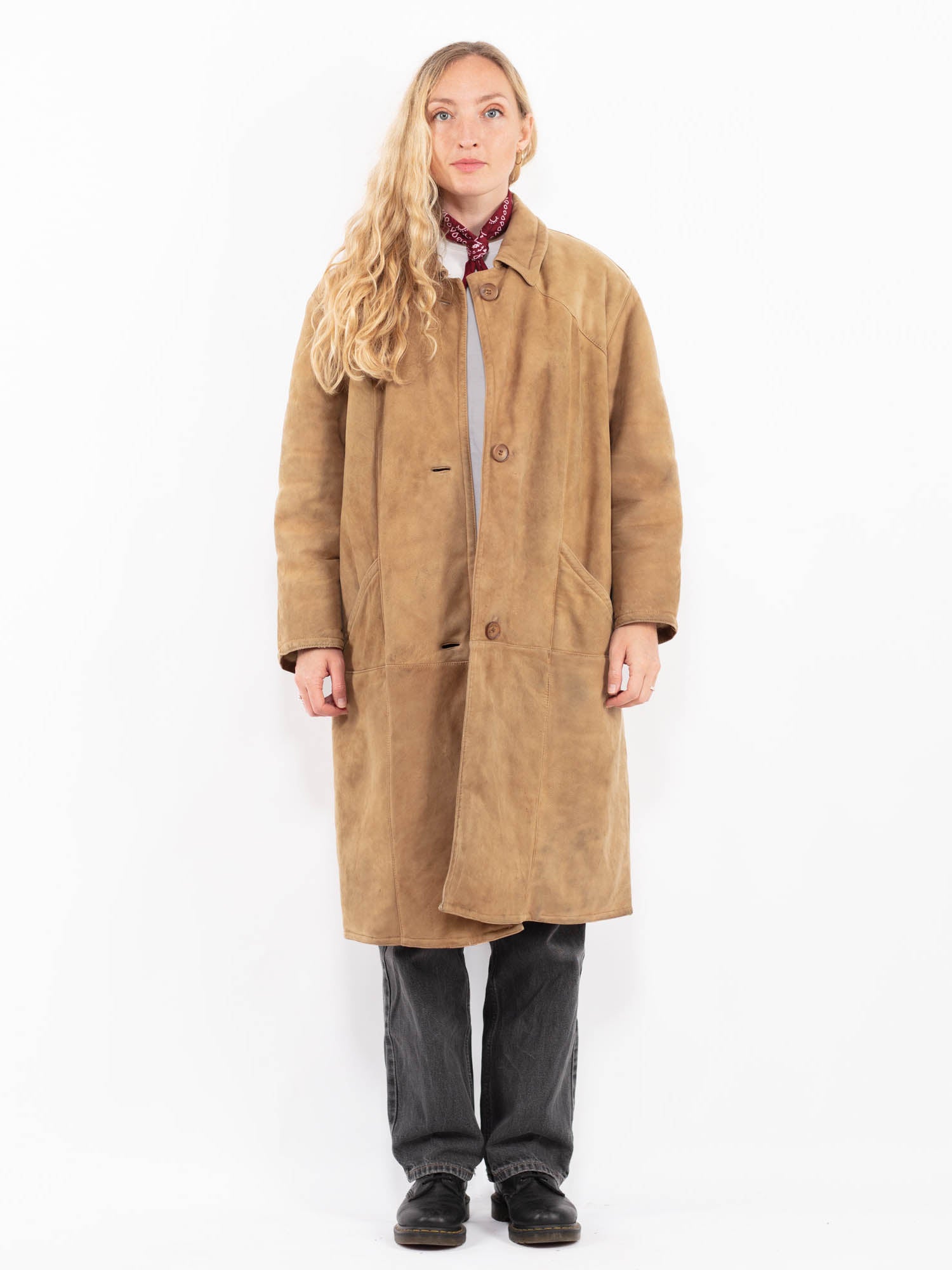 Vintage 70's Women Sheepskin Long Coat in Sand Beige by Northern Grip