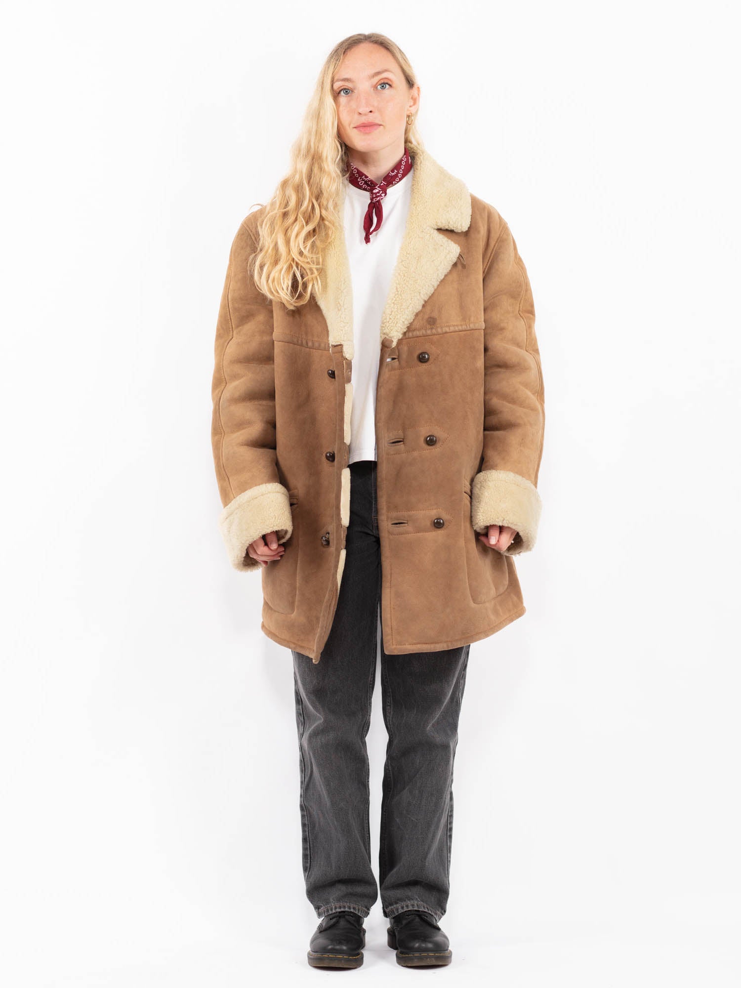 Vintage 70's Women Sheepskin Coat in Brown by Northern Grip
