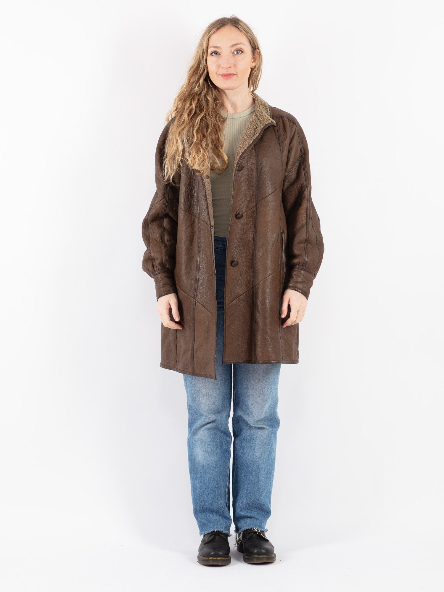 Vintage 80's Women Sheepskin Coat in Brown by Northern Grip