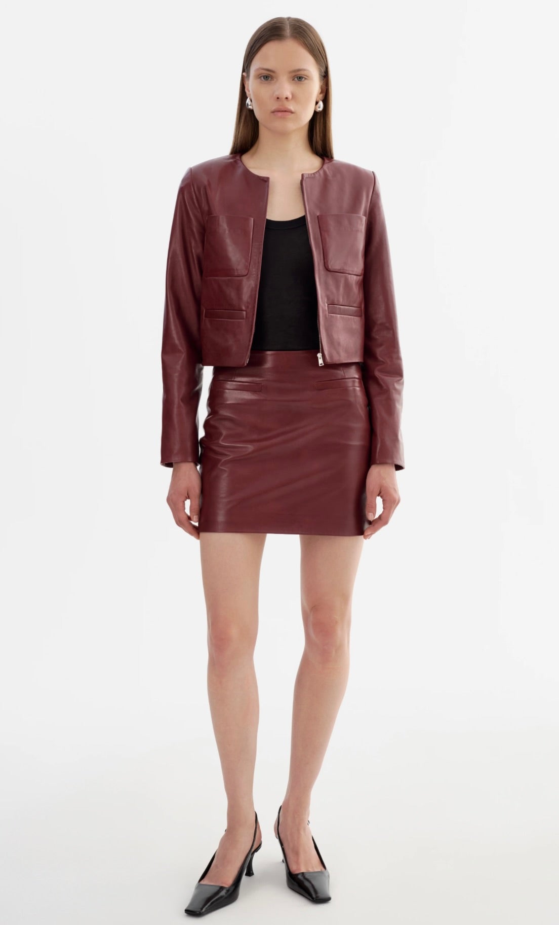Linette Leather Jacket in Burgundy by Sierra Deene