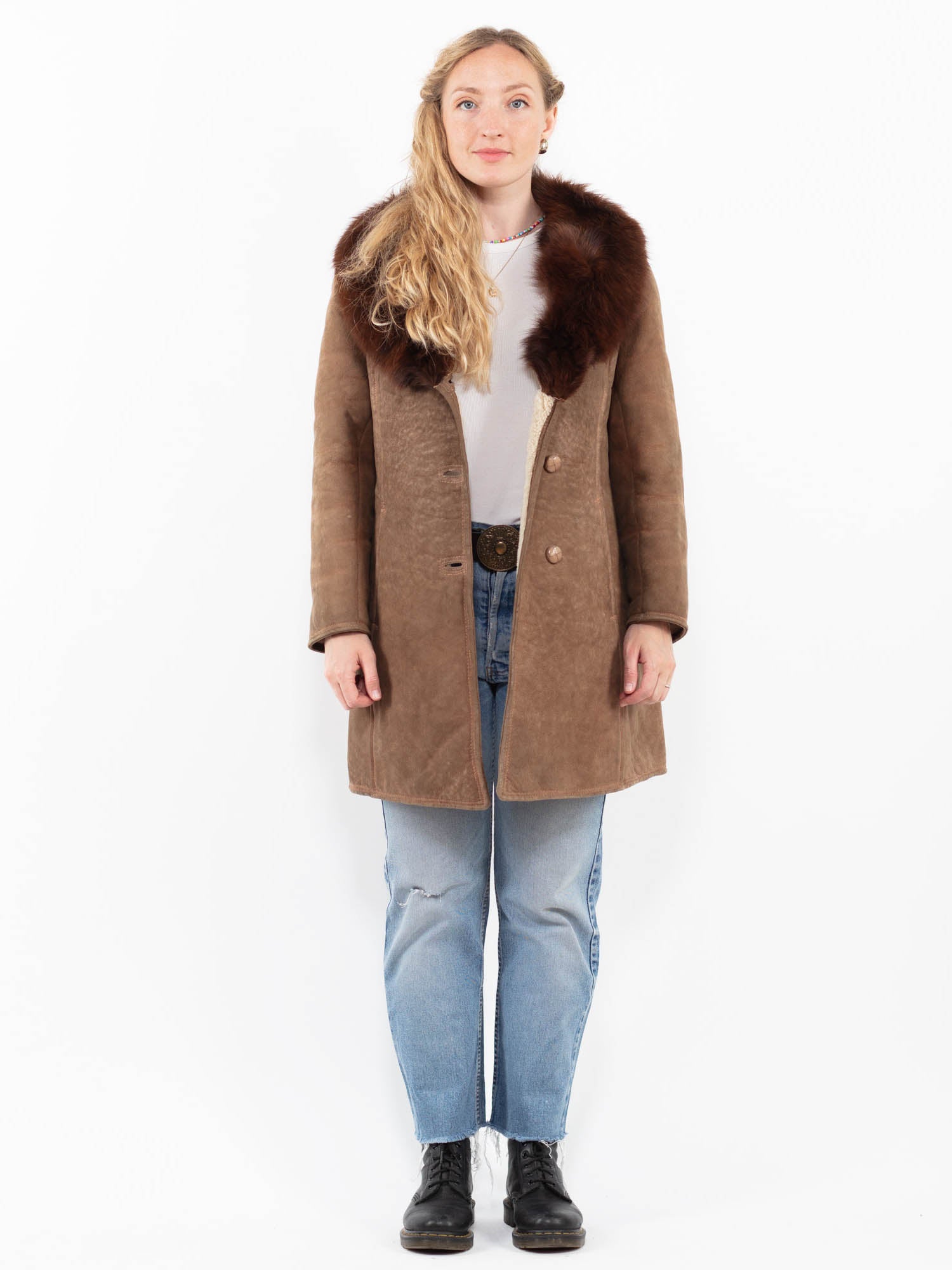 Vintage 70's Women Sheepskin Coat in Brown by Northern Grip