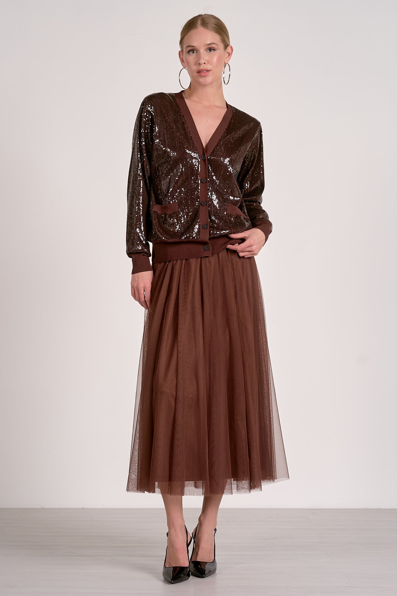 Elan Coco Relaxed Sequin Cardigan by Sierra Deene