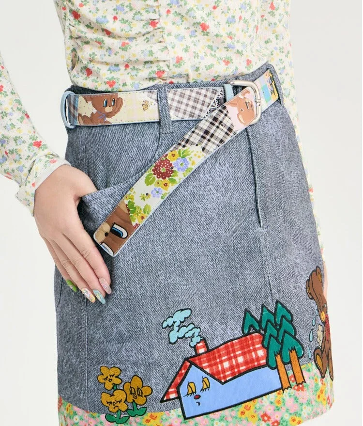 Kawaii Teddy Patchwork Print Belt - tntntutu by Land Decora