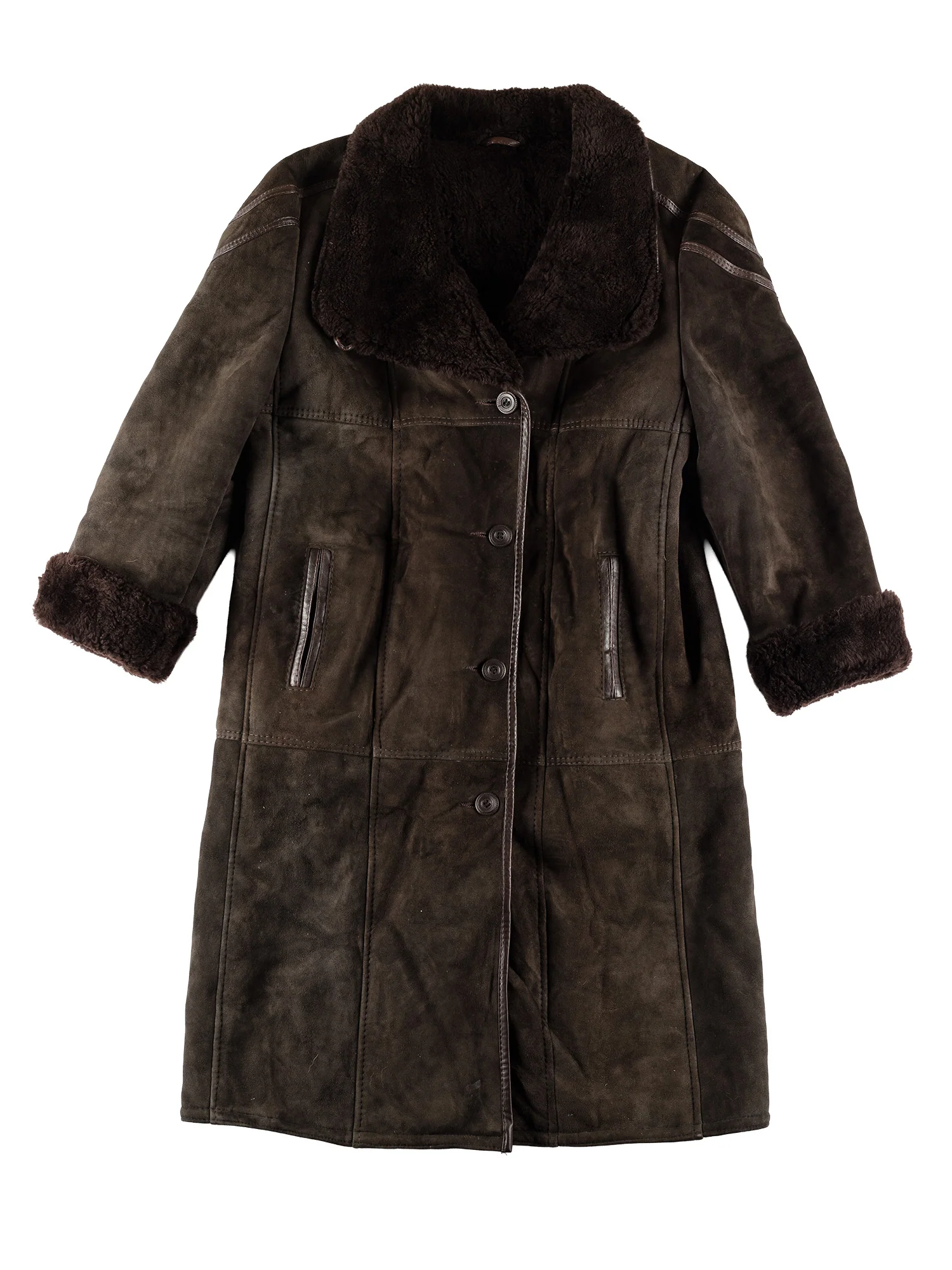 Vintage 80's Women Sheepskin Maxi Coat in Brown by Northern Grip