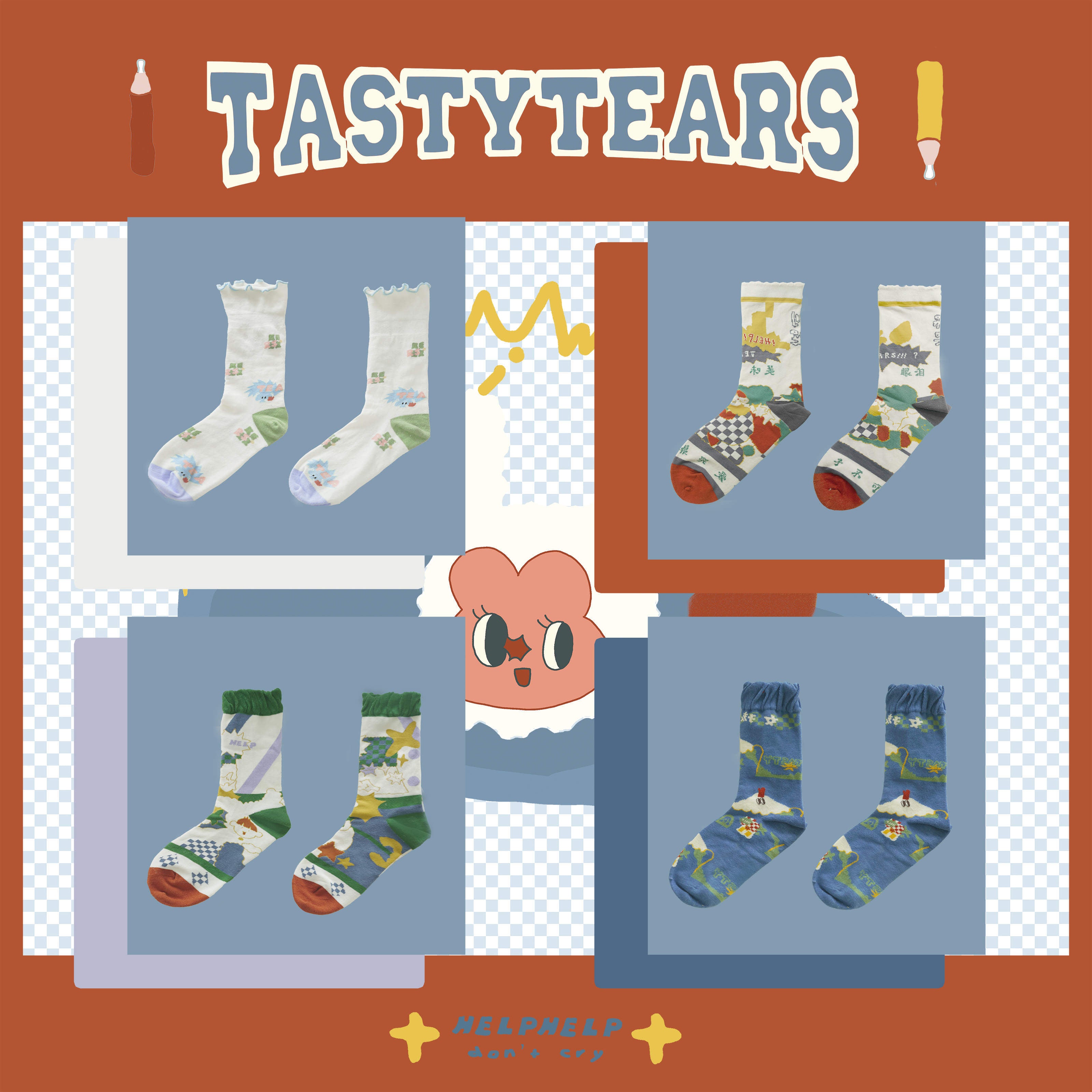 Harajuku Socks Original Illustration Ruffle-Edge Mid-Calf Socks 2-Pair Set - HELPHELP by Land Decora