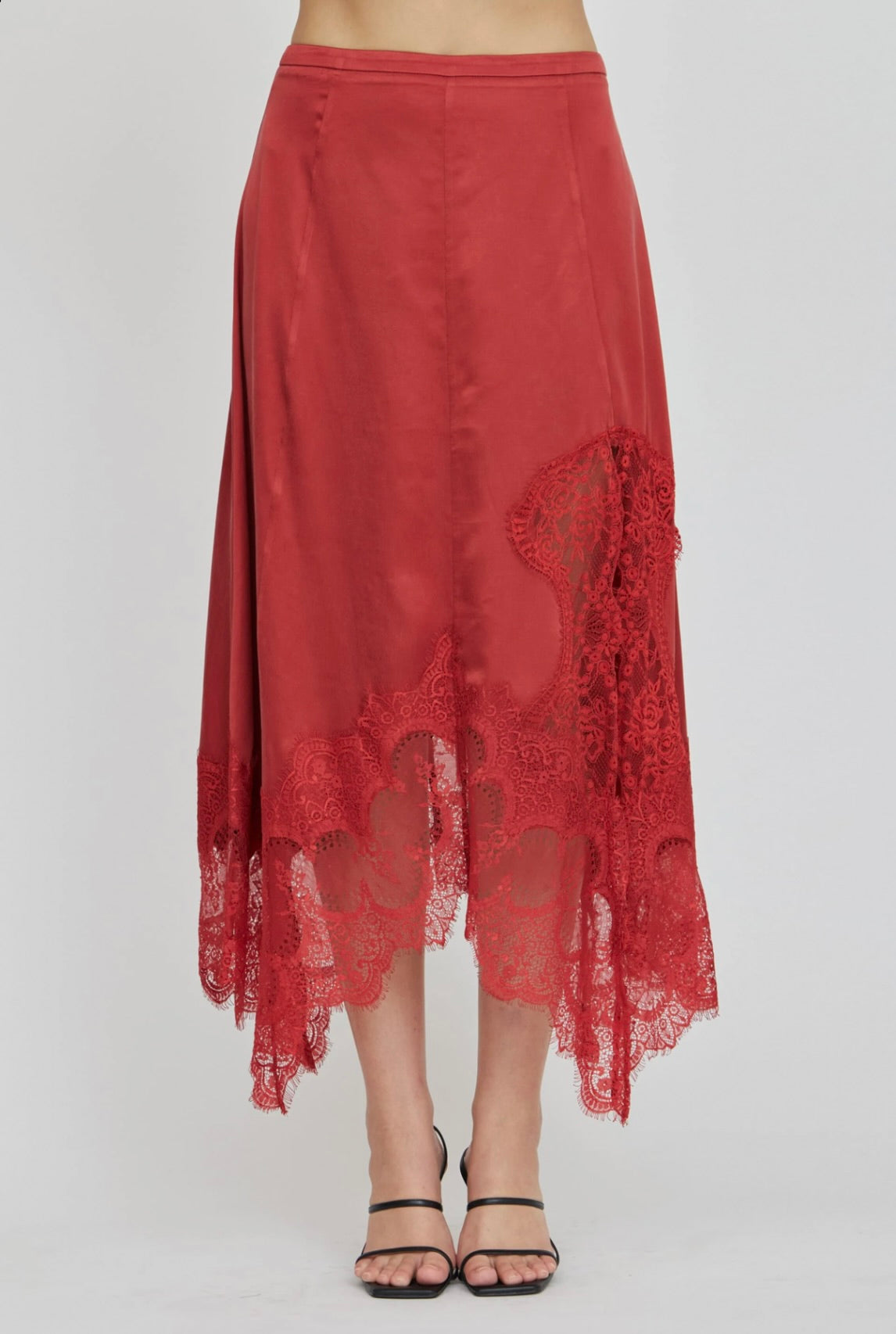 Third Form Visions Lace Hankerchief Skirt in Crimson by Sierra Deene