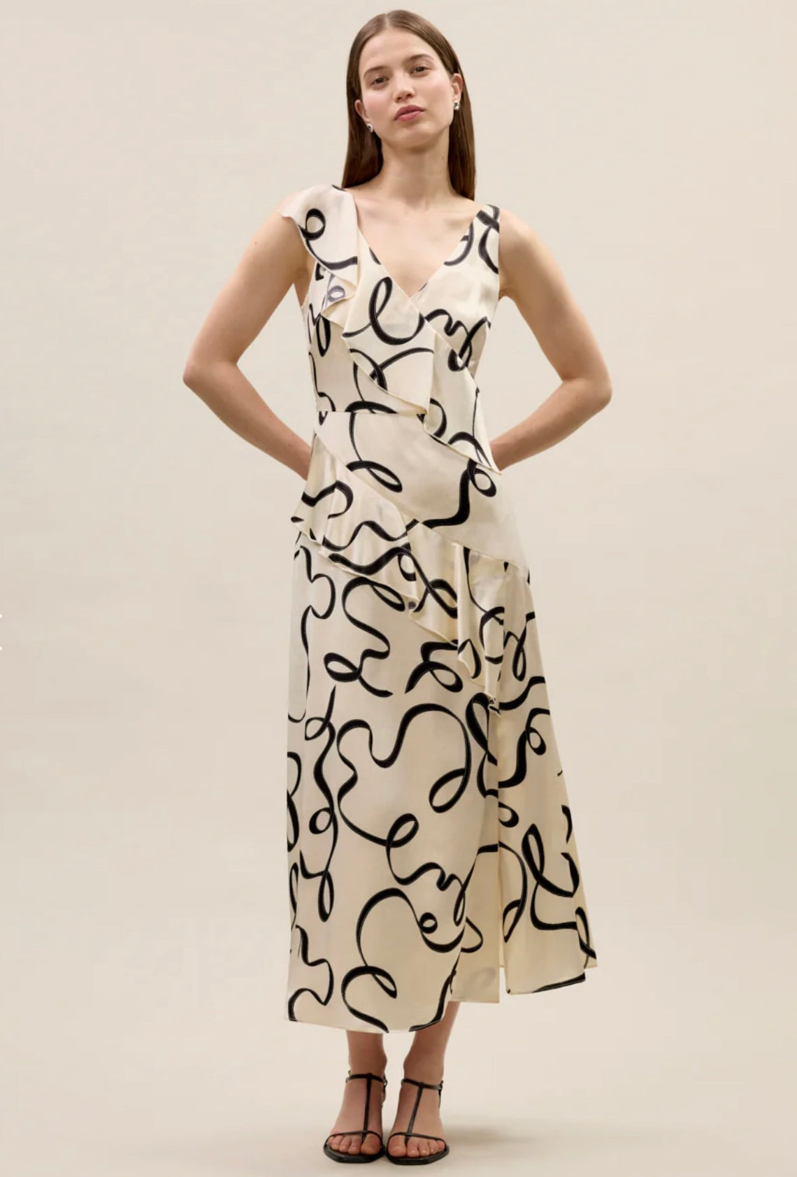 Hollis Satin Dress in Ribbon Print by Sierra Deene