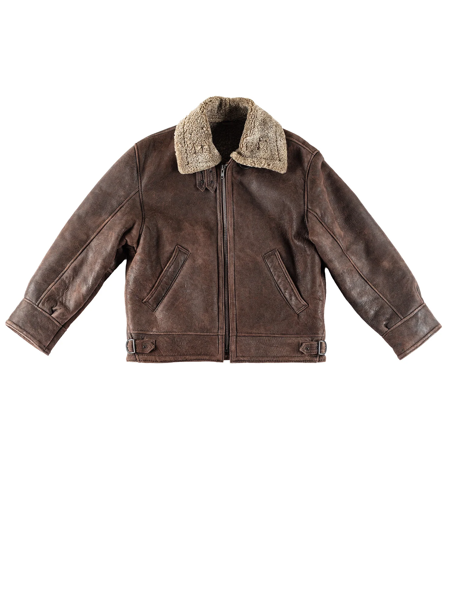 Vintage 80's Men B-3 Style Sheepskin Aviator Bomber Jacket in Brown by Northern Grip