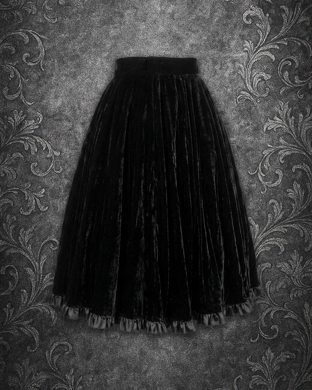 Vintage 80s 90s Victorian Revival Black Velvet Circle Skirt by KATAKOMB