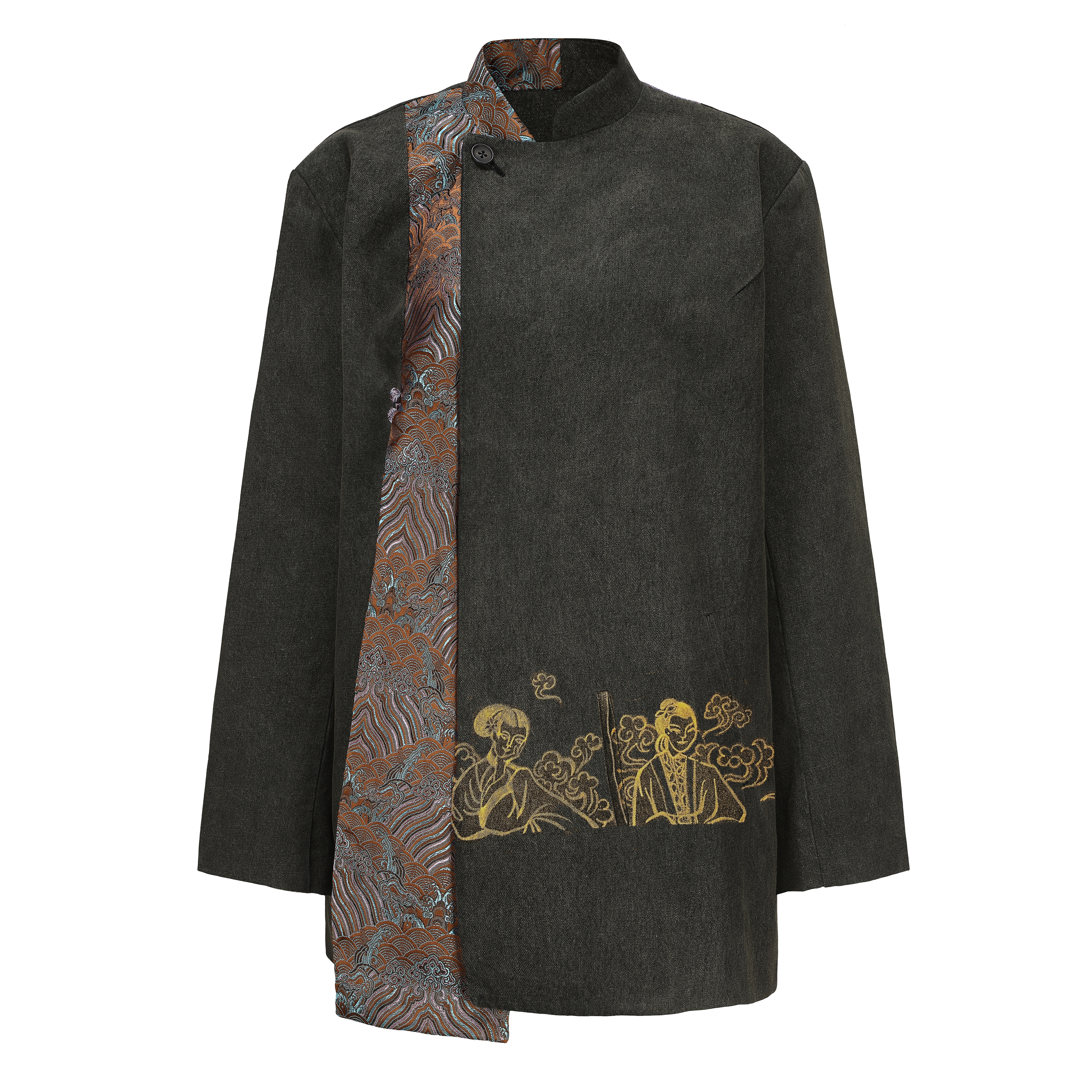 Portrait of Beauties Denim Brocade Patch Suit by DAWANG