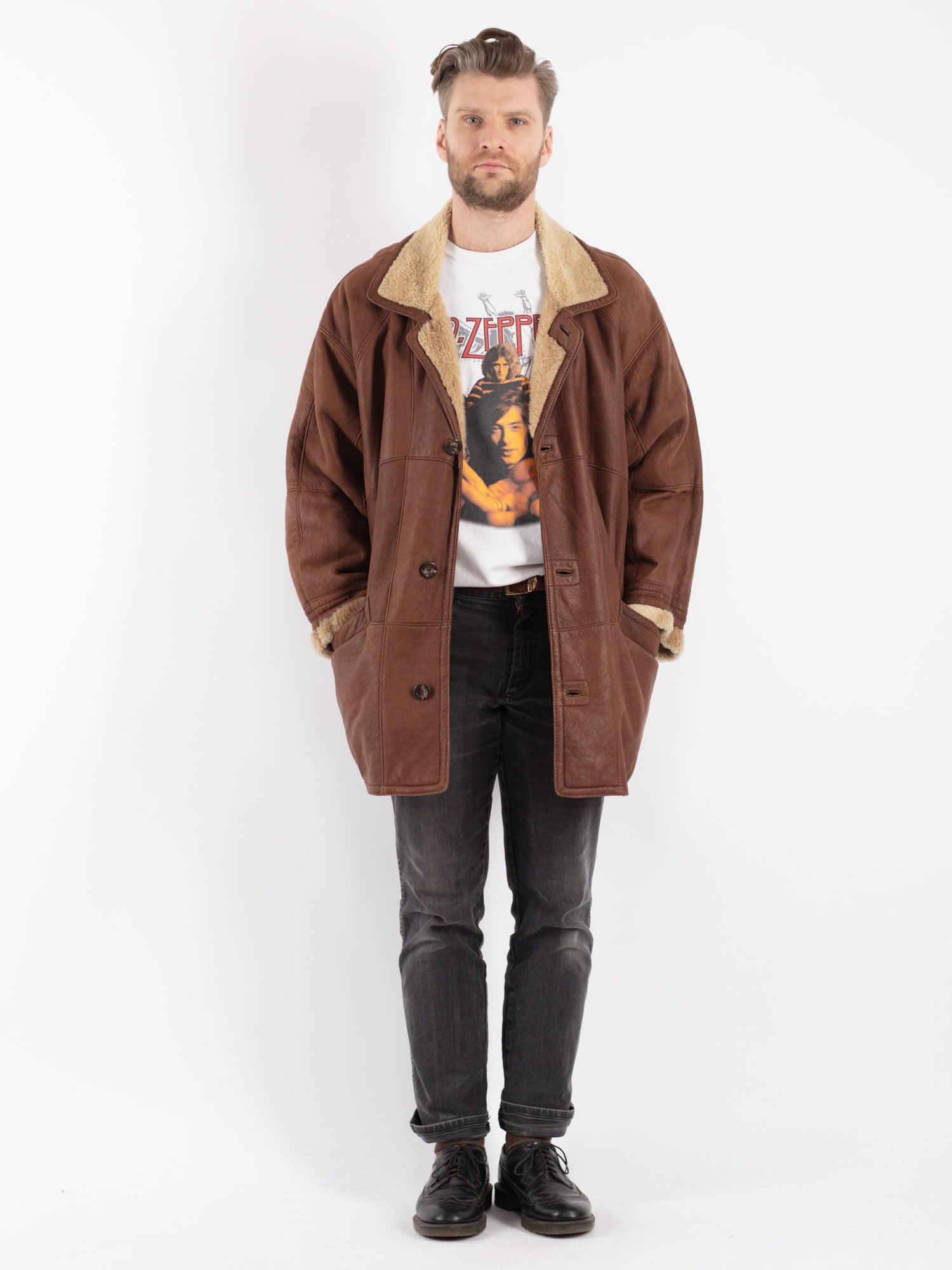 Vintage 90's Men Sheepskin Coat in Brown by Northern Grip