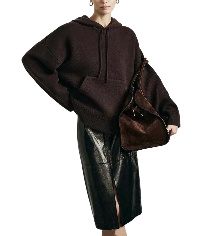 Oil-Waxed Sheepskin Leather Midi Skirt by Kolleen Boutique