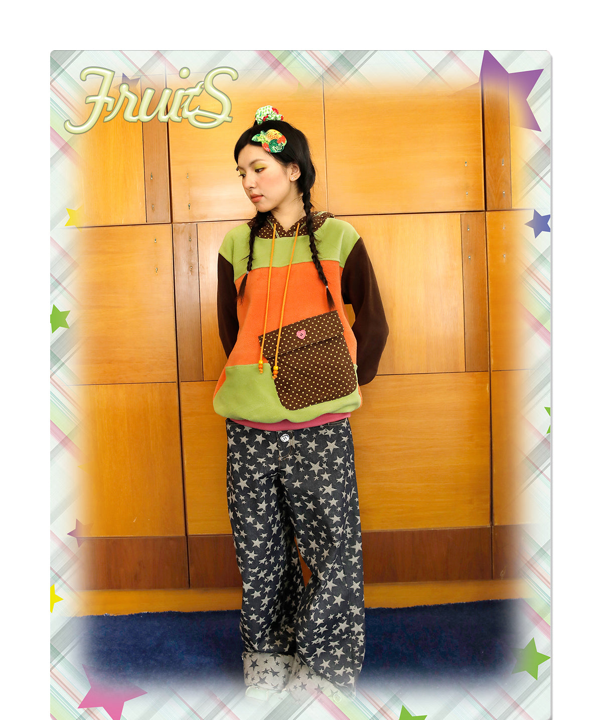 Kawaii Polka Dot Patch Fleece Hoodie - FRUITS by Land Decora