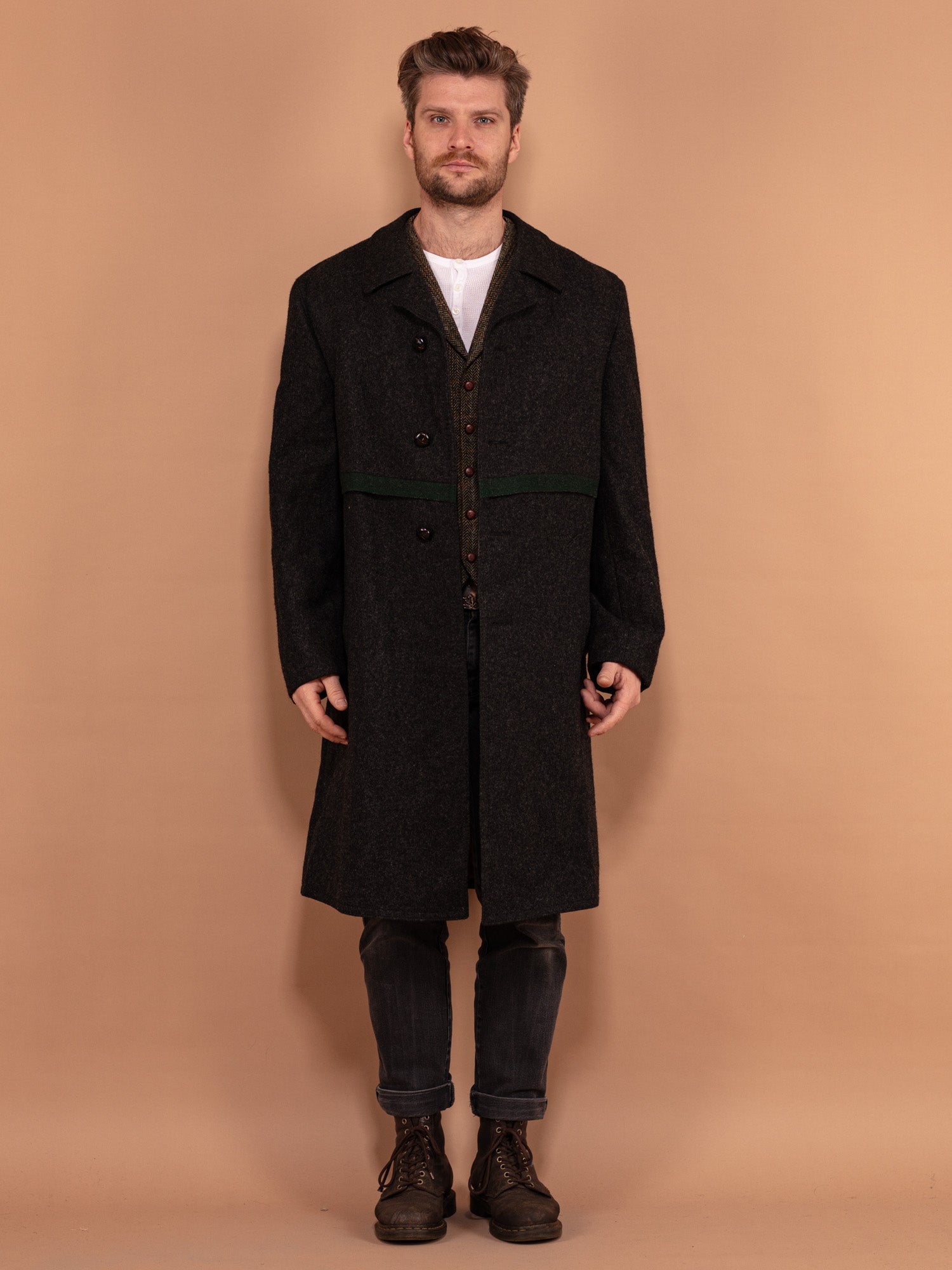 Vintage 70's Men Pure New Wool Coat in Dark Grey by Northern Grip