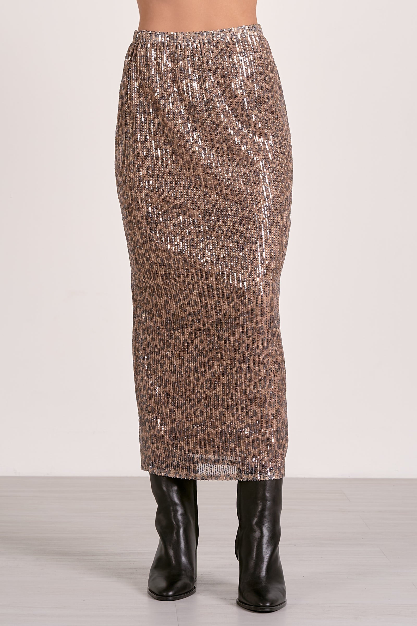 Elan Maxi Sequin Skirt in Cheetah by Sierra Deene