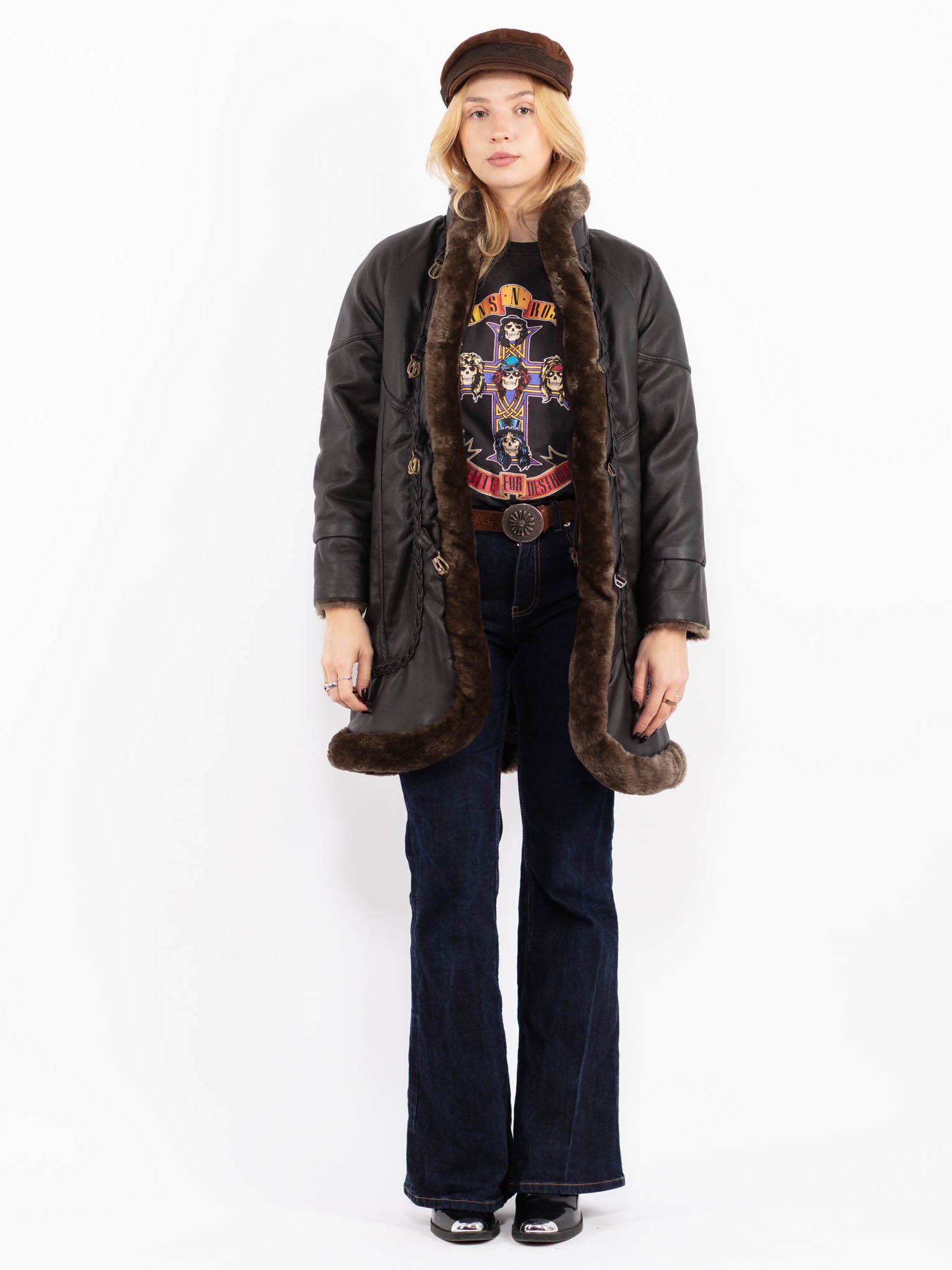 Vintage 90's Women Faux Leather Coat in Dark Brown by Northern Grip