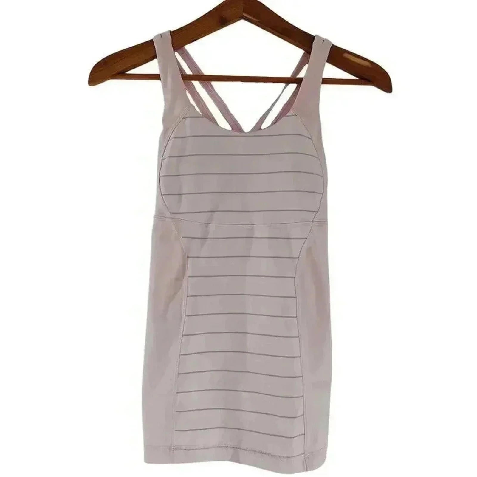 Lululemon Light Pink Grey Striped Workout Tank Yoga Workout Women's si by Hot Girl Secondhand
