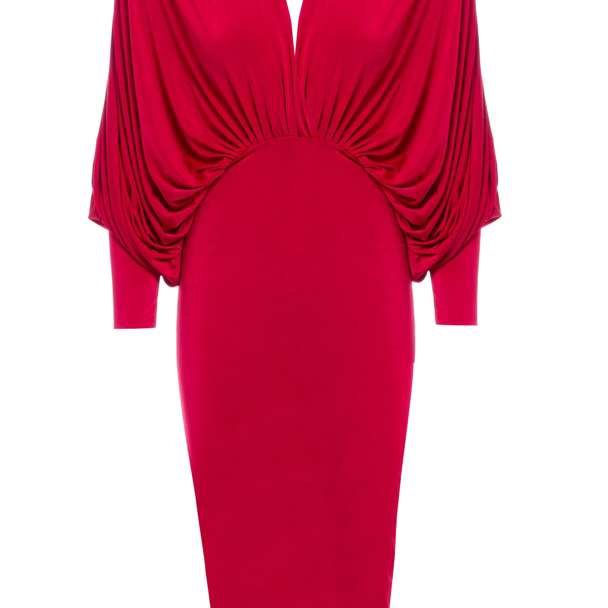 Lea red batwing midi dress – plunging V-neck & open back By Sarvin by Sarvin