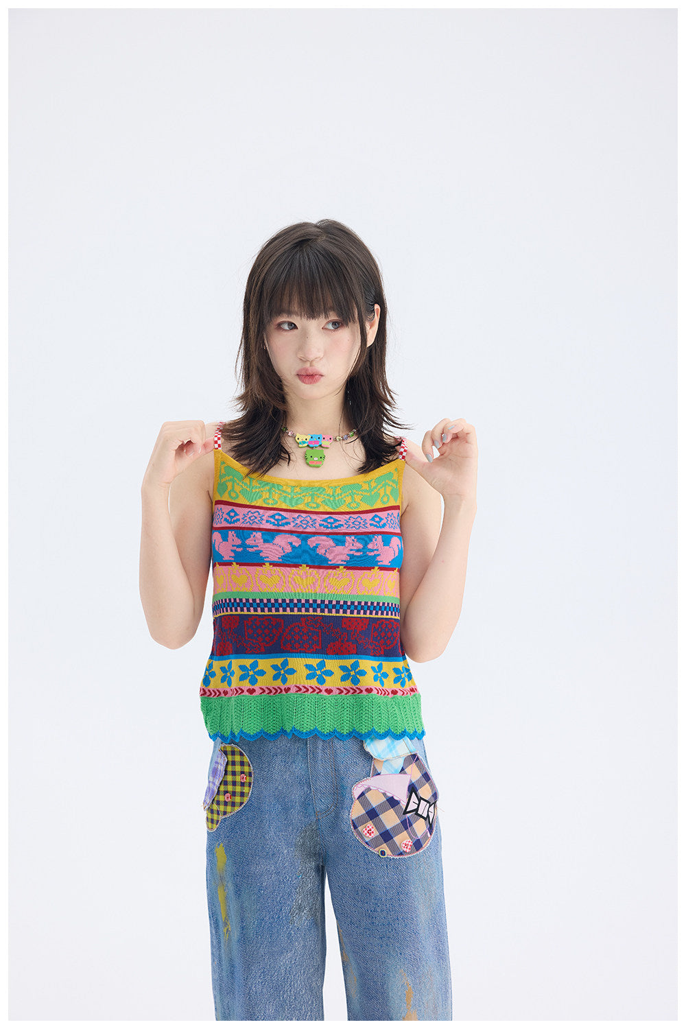 Colorful Fair Isle Knit Tank Top | Kidcore Fairy Kei Harajuku Vest by Land Decora