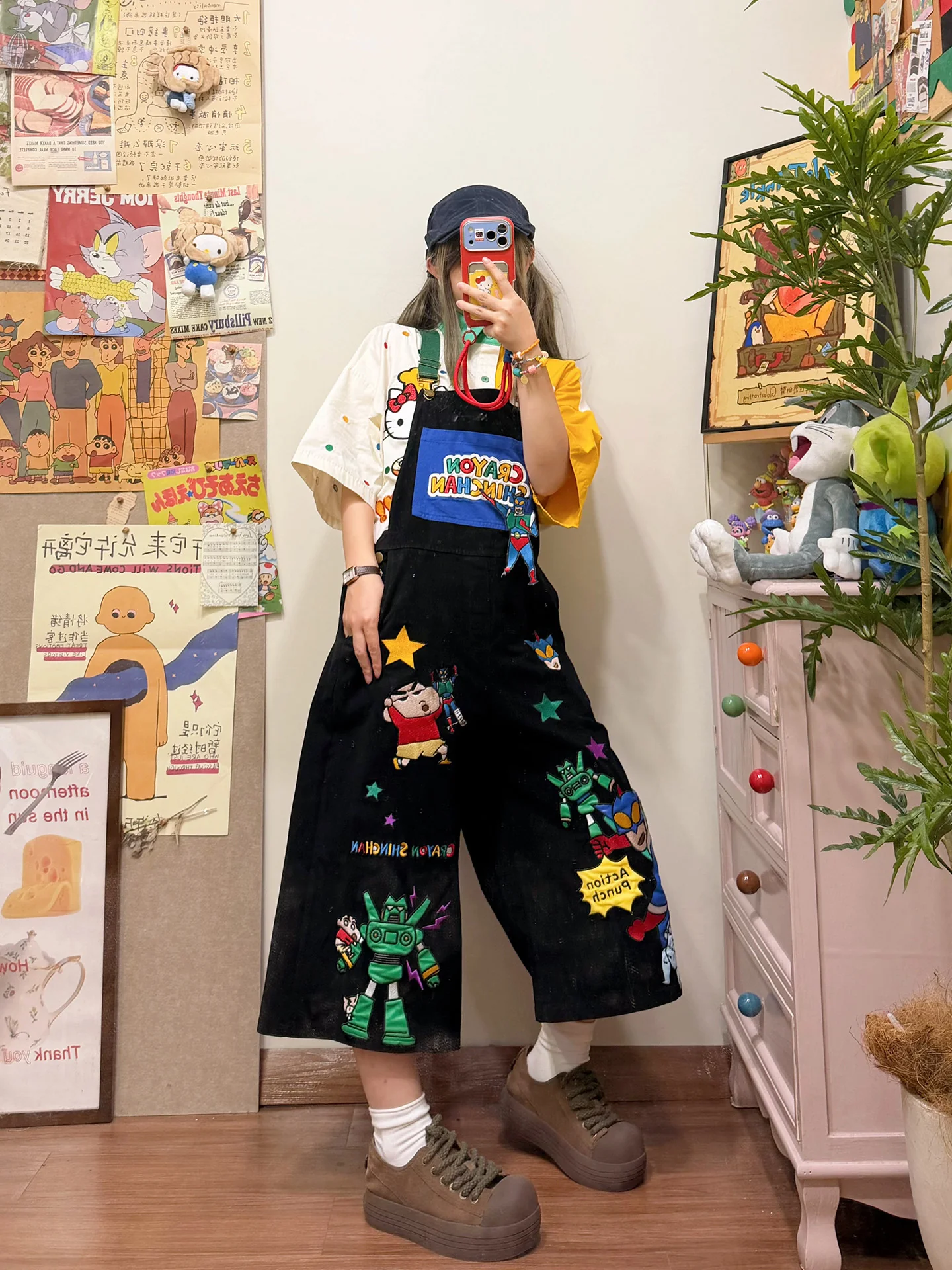 Cartoon Embroidered Overall Pants - BIBULU by Land Decora