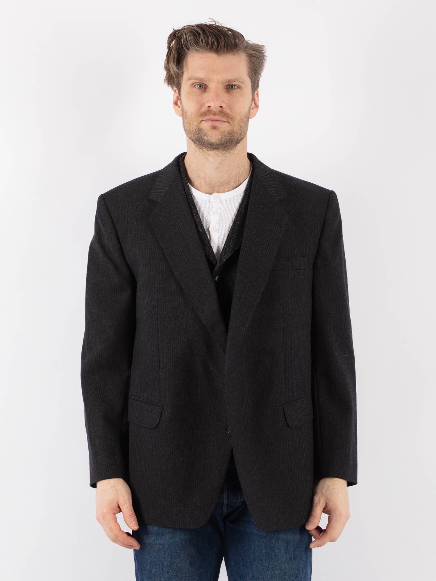 Vintage 70's Men Wool Blazer Jacket in Gray by Northern Grip
