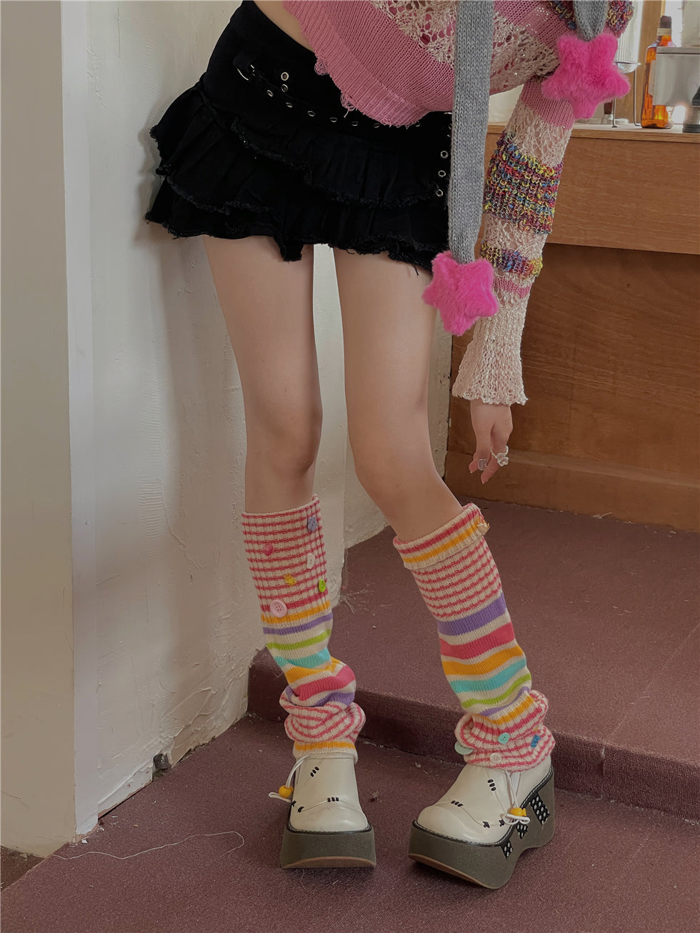 LET ME SEE Colorful Striped Leg Warmers | Contrast Knit Yarn Leg Cover by Land Decora