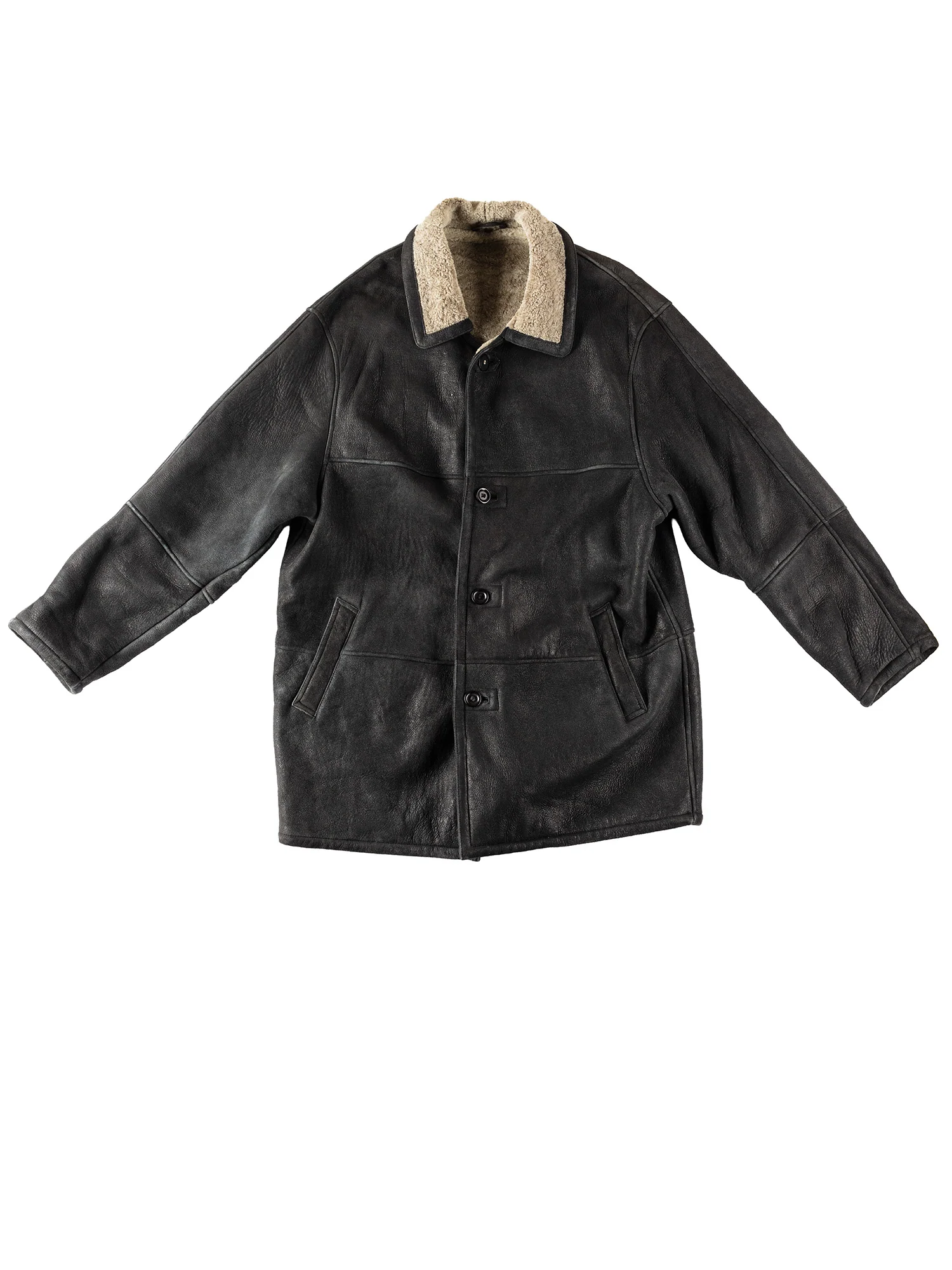 Vintage 80's Men Sheepskin Coat in Black by Northern Grip