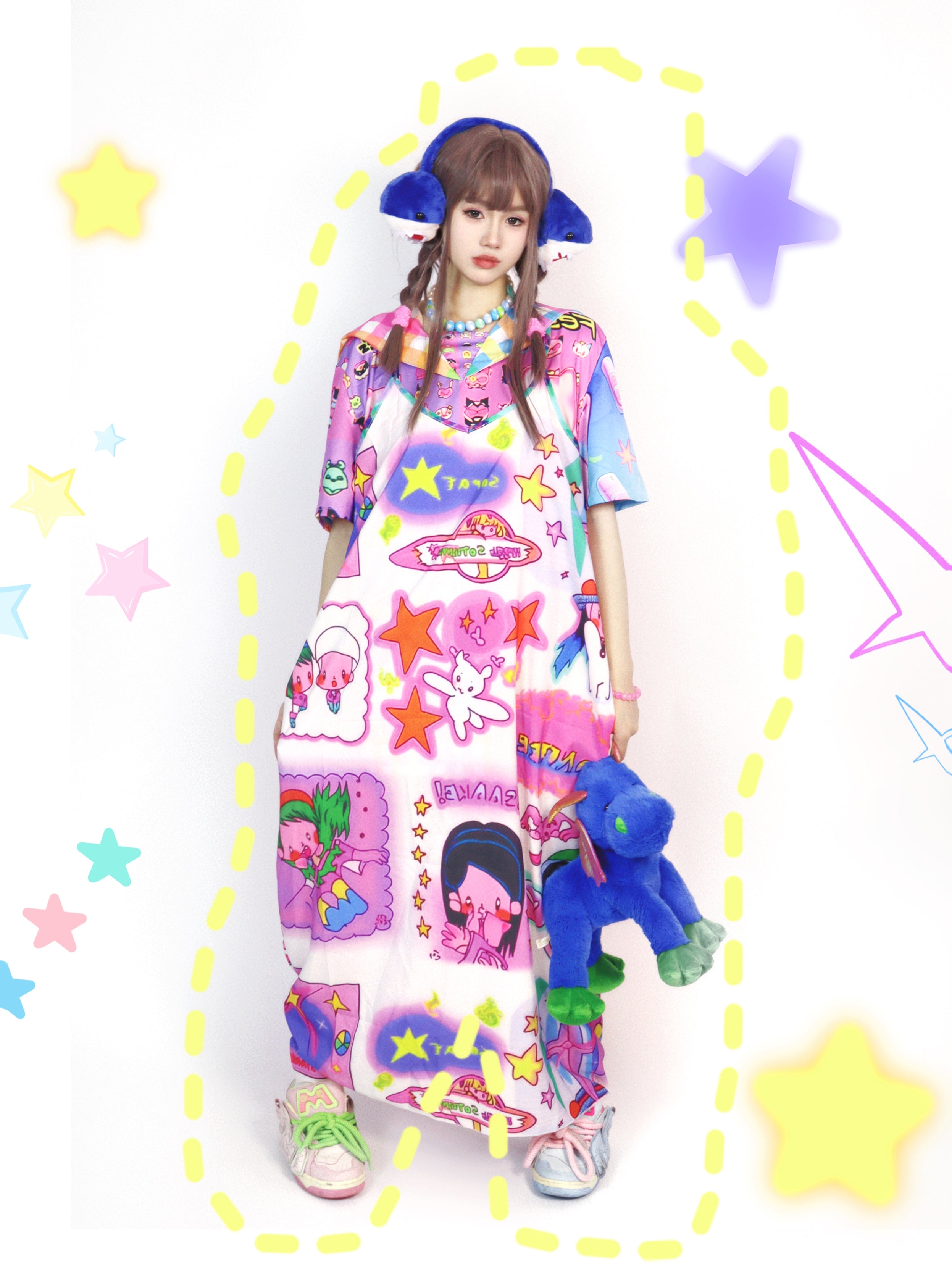Harajuku Dress Cute Print Loose Leisure Dress LEERROO by Land Decora