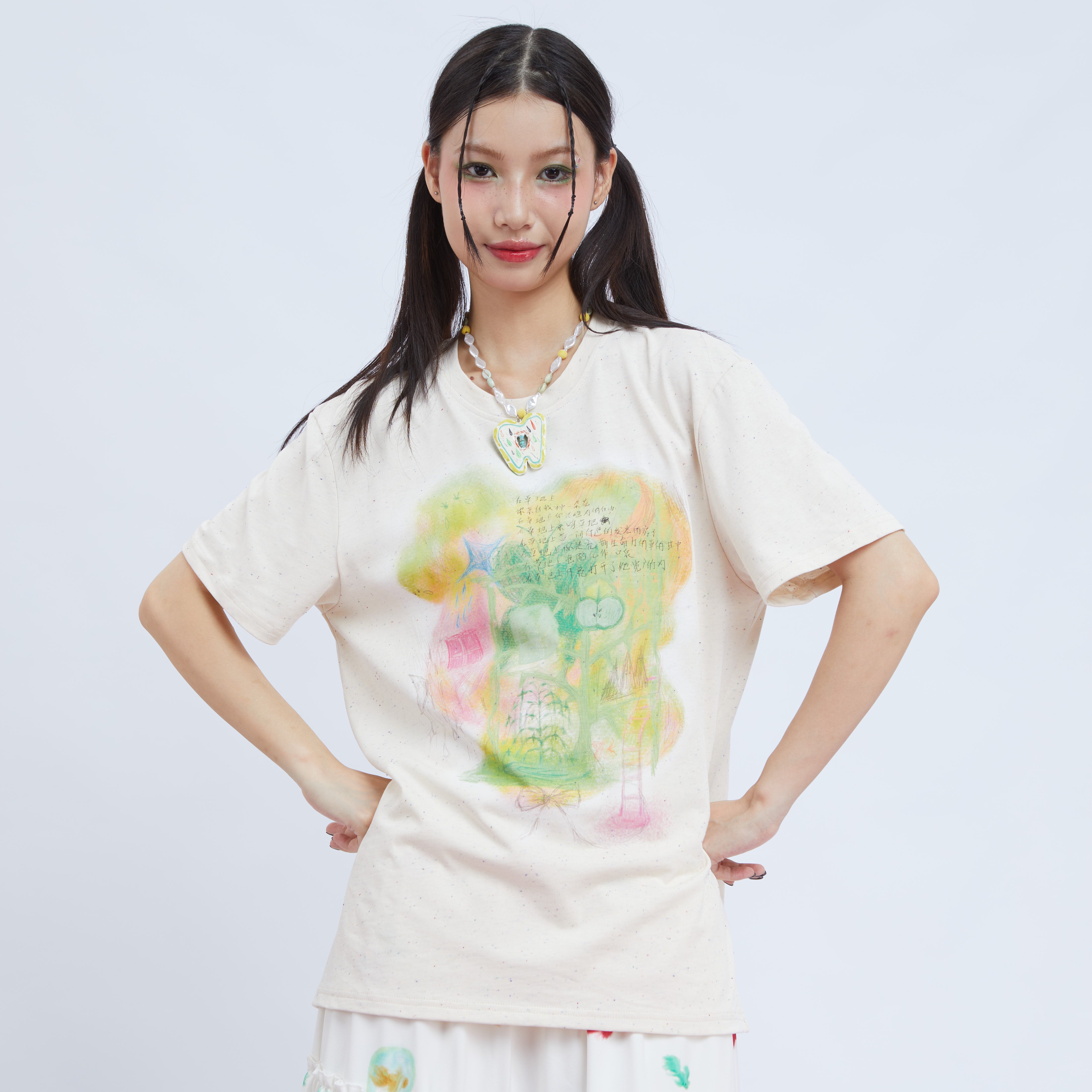 Harajuku Fashion T-Shirt Graffiti Poetry Knit T-Shirt – Artistic Summer Tee | Moon Meadow by Land Decora