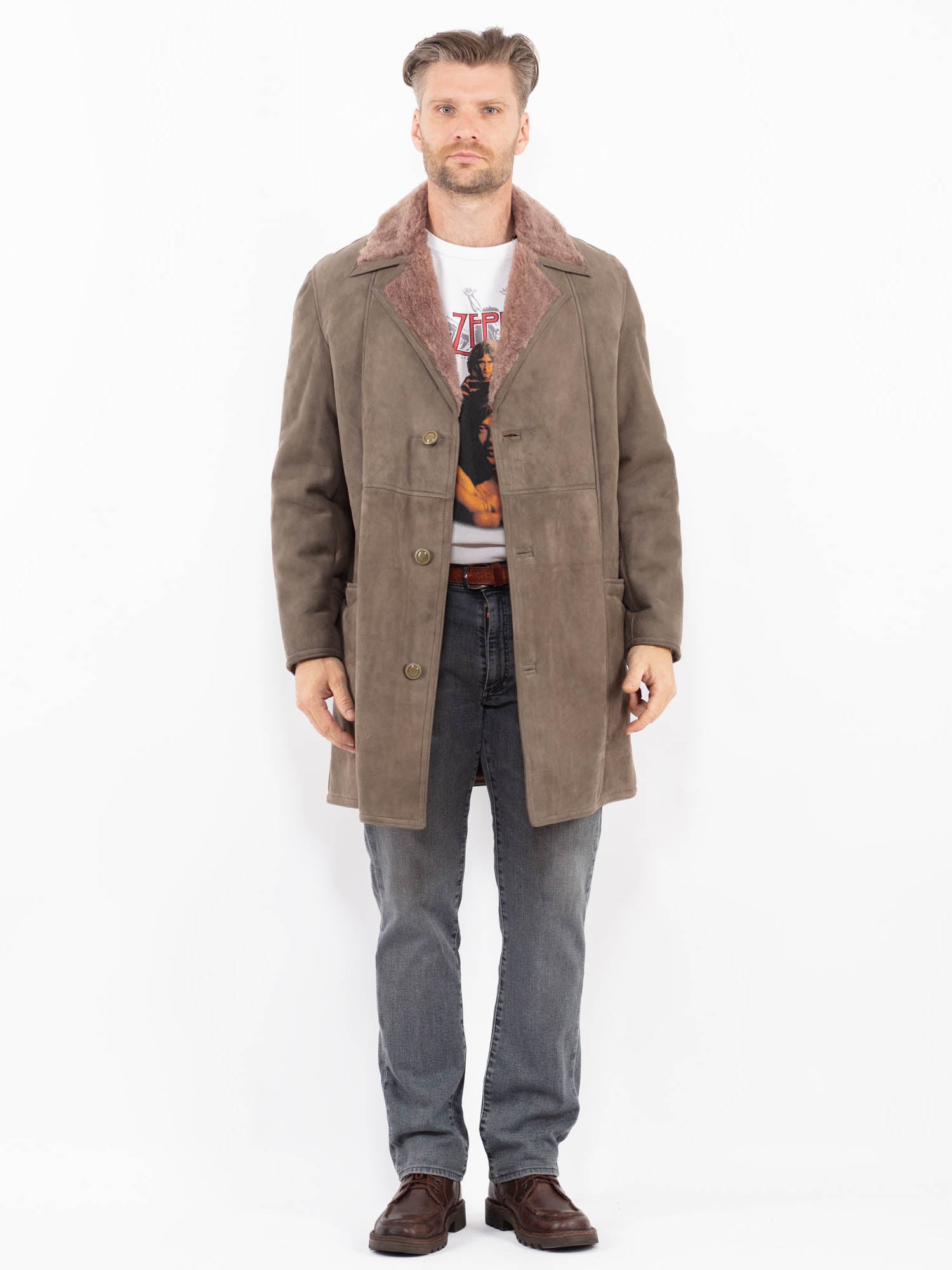 Vintage 70's Men Sheepskin Coat in Beige by Northern Grip